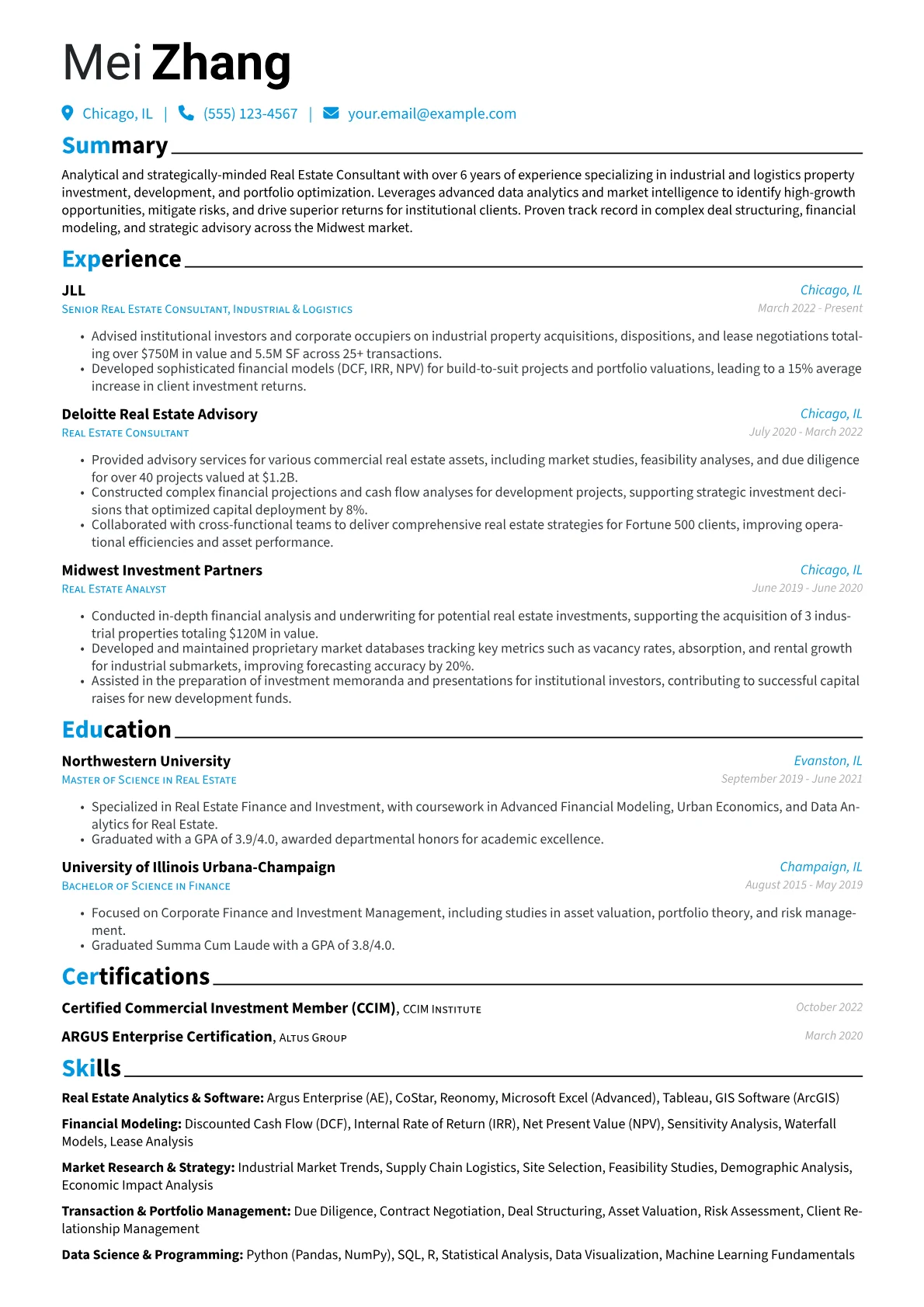 Real Estate Consultant resume example, Industrial & Logistics, page 1