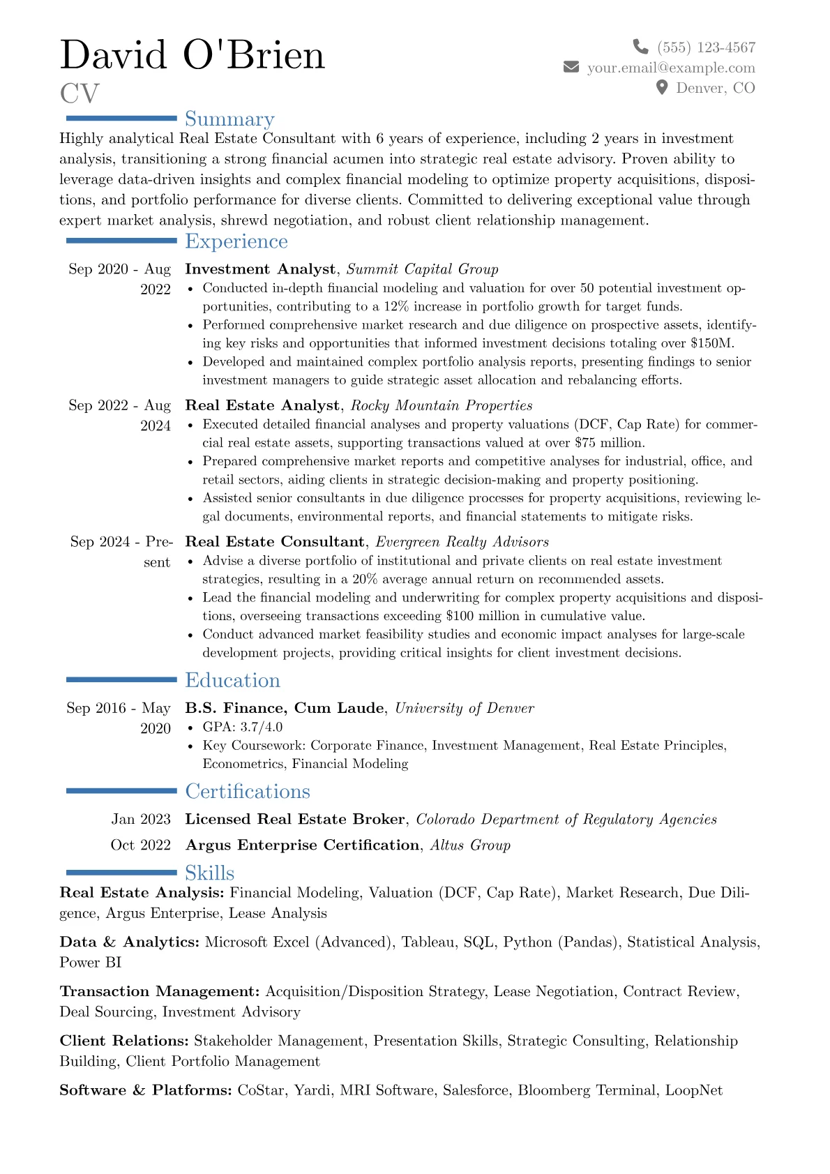 Real Estate Consultant resume example, Career changer, page 1