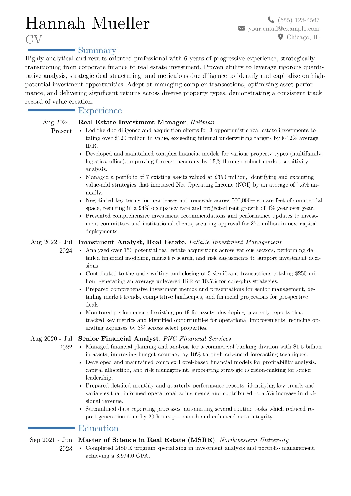 Real Estate Investor resume example, Career changer, page 1