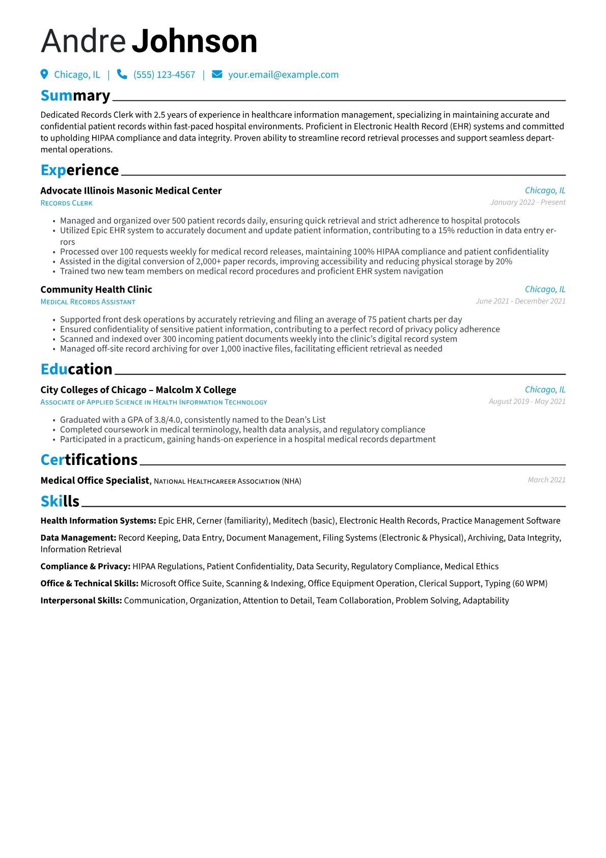 Healthcare Records Clerk version - Page 1