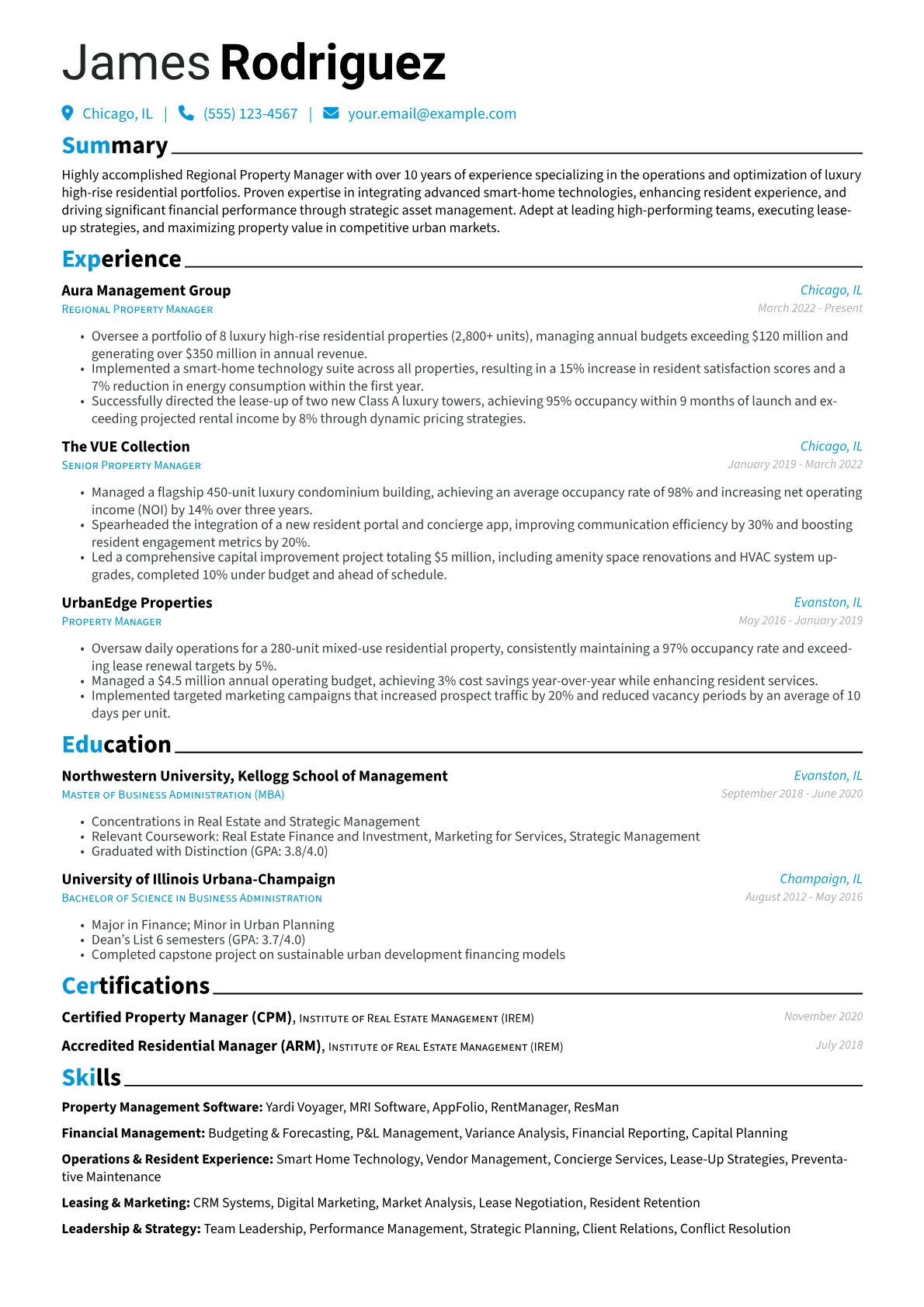 Regional Property Manager resume example, Luxury High-Rise, page 1