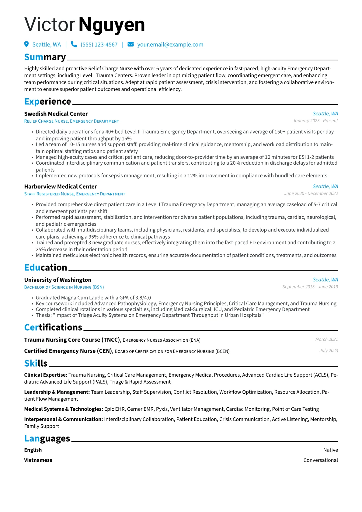 Relief Charge Nurse resume example, Relief Charge Nurse, page 1