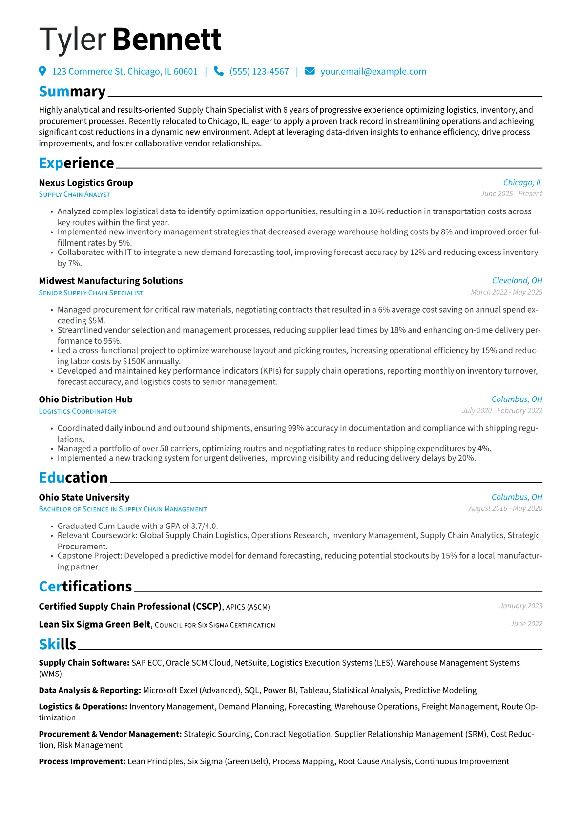 Relocation resume example, Relocation, page 1