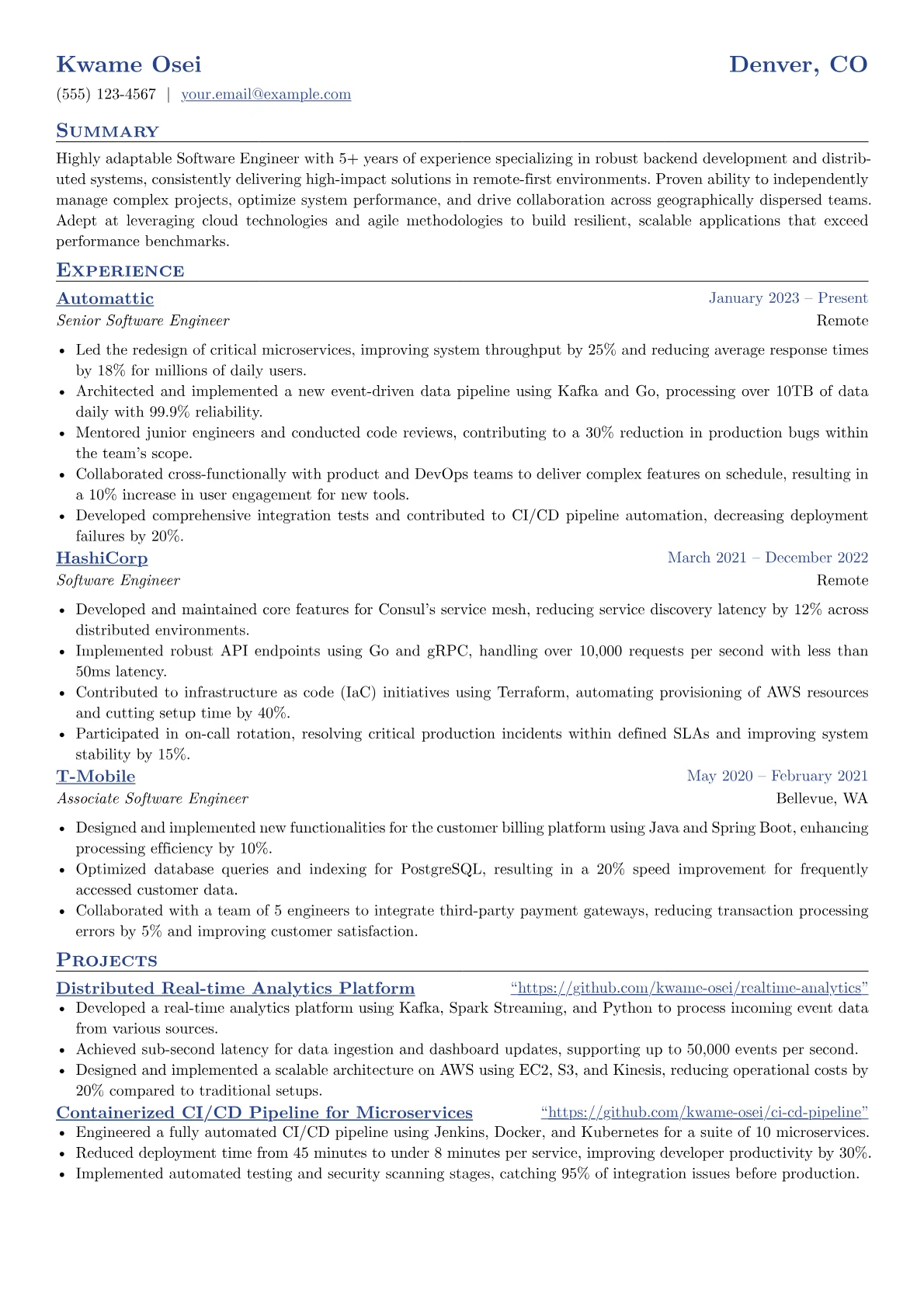 Remote Work resume example, Remote Work, page 1