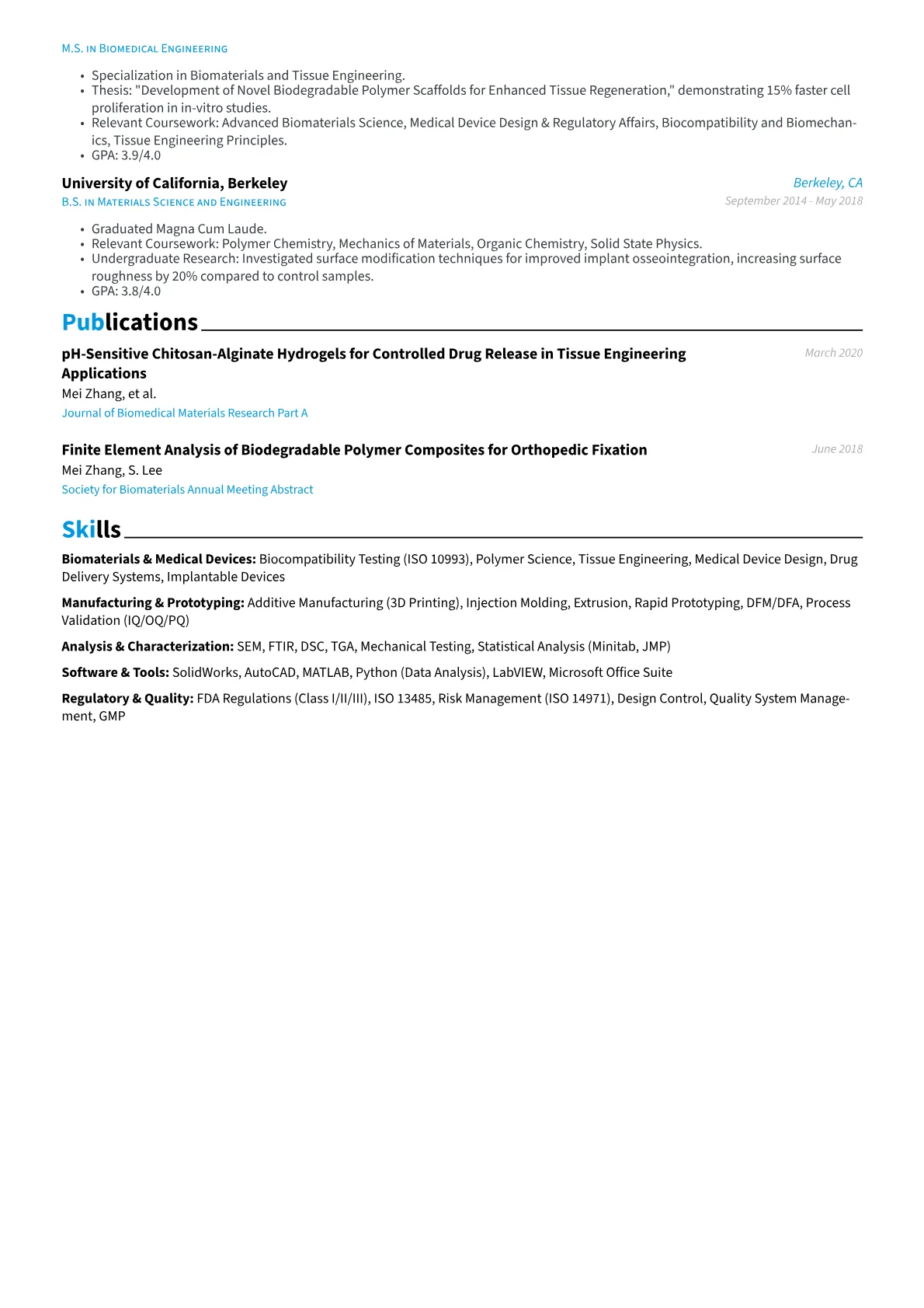 Research and Development Engineer resume example, Biomaterials & Medical, page 2