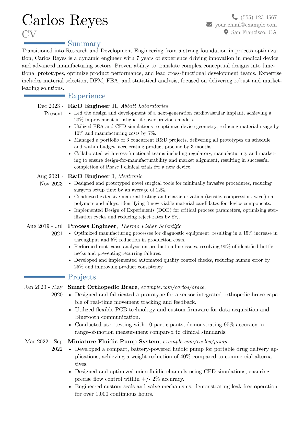 Research and Development Engineer resume example, Career changer, page 1