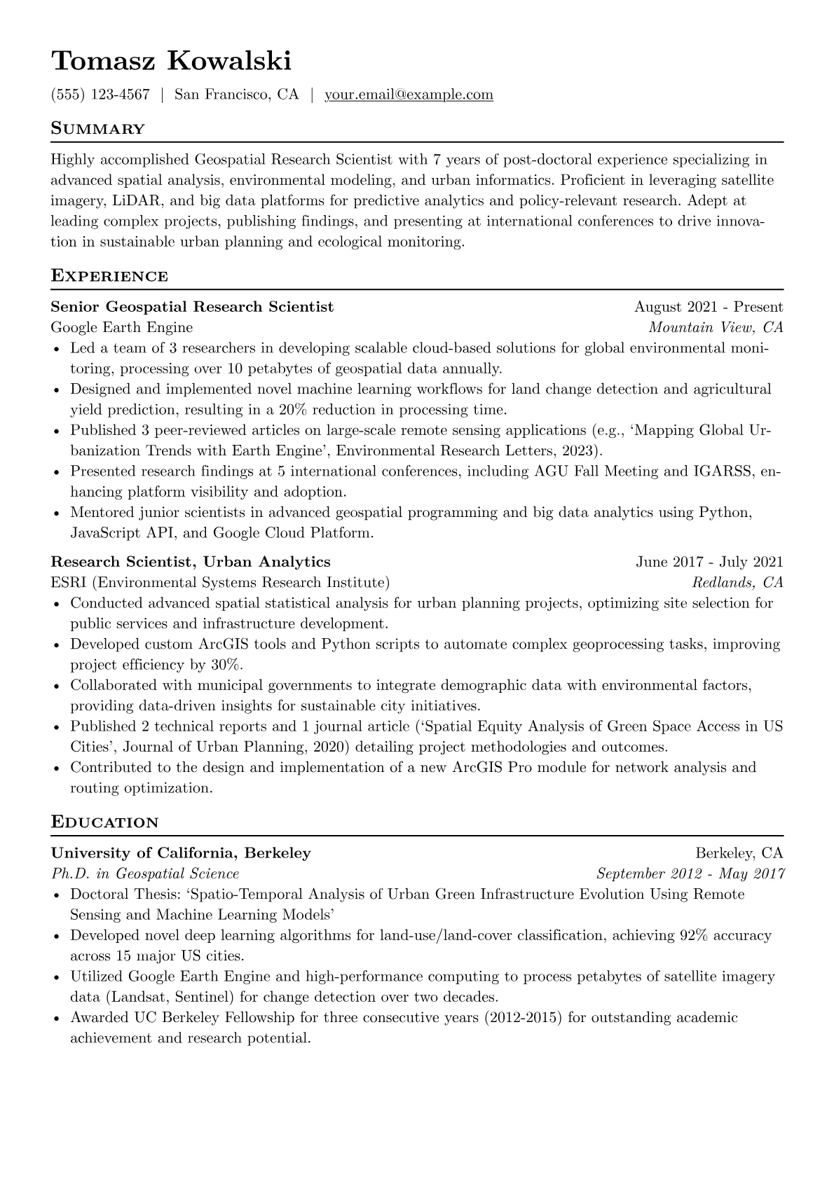 Research CV Example resume example, Research CV Example, page 1