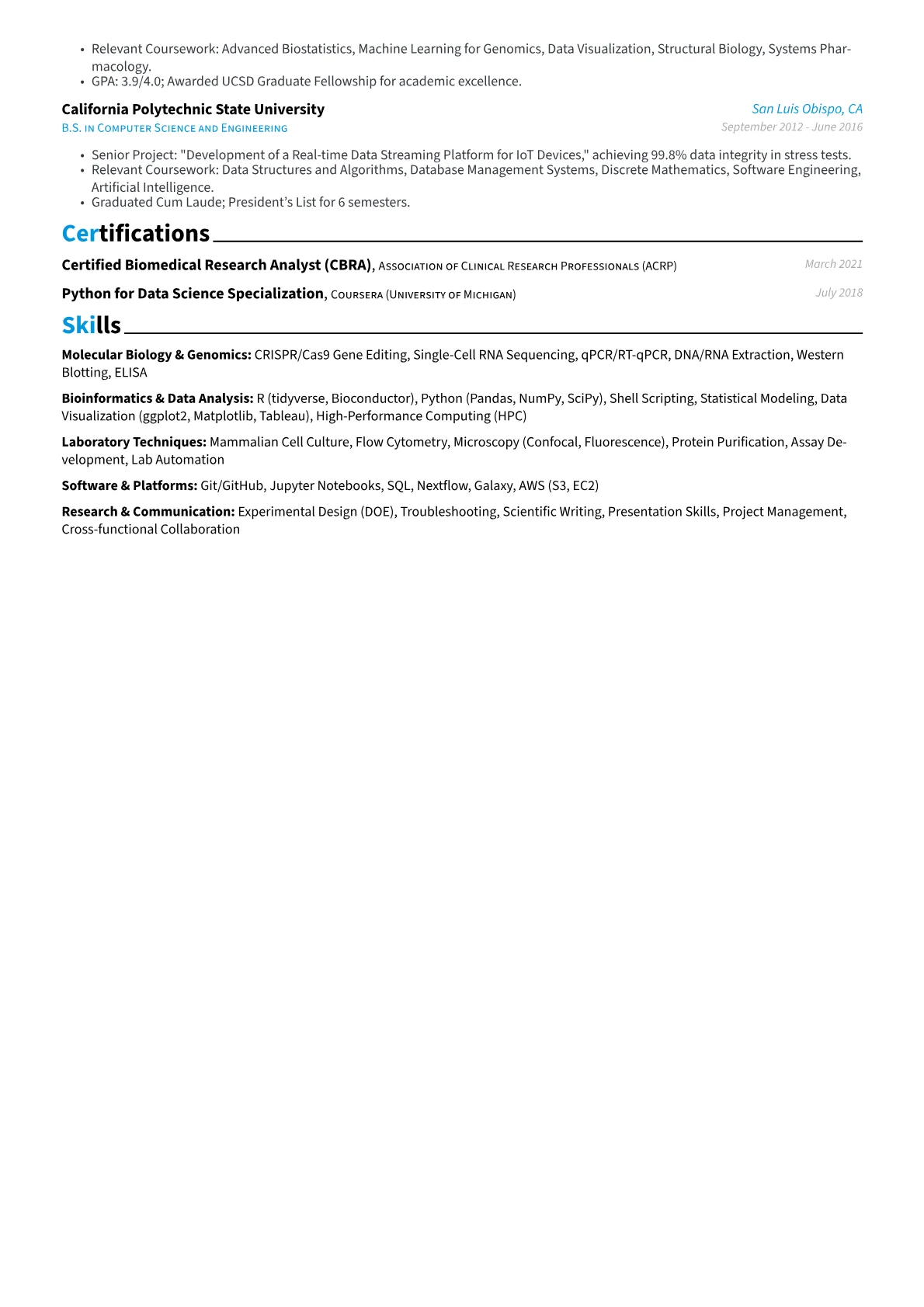 Research CV Example resume example, Career changer, page 2