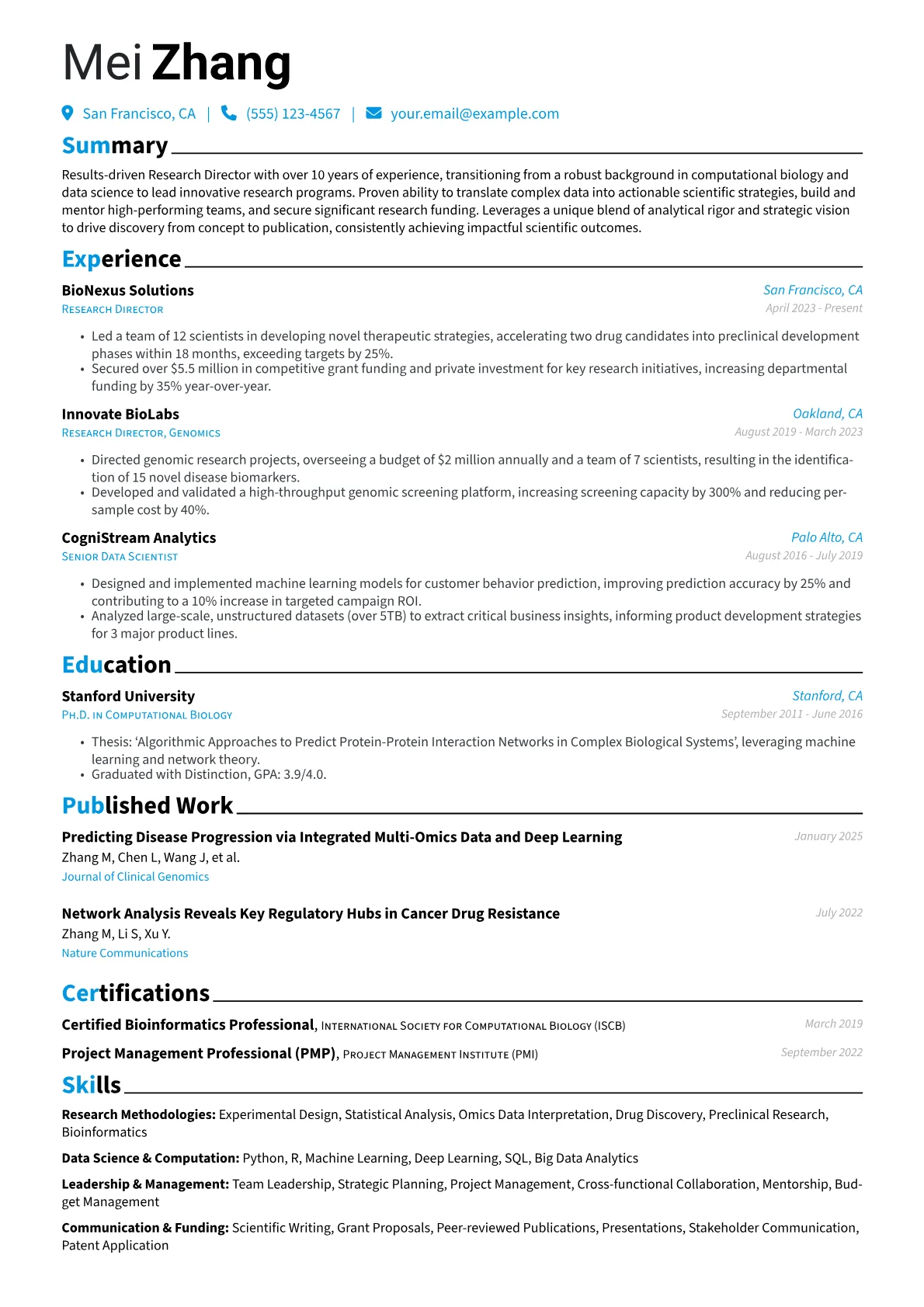 Research Director resume example, Career changer, page 1