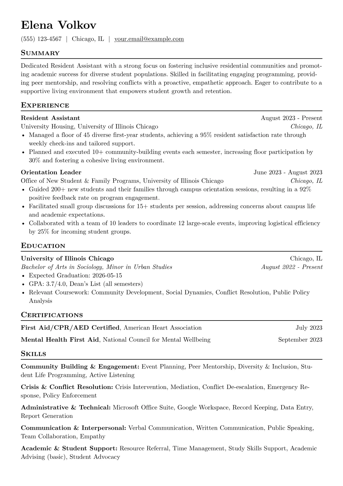 Resident Assistant version - Page 1