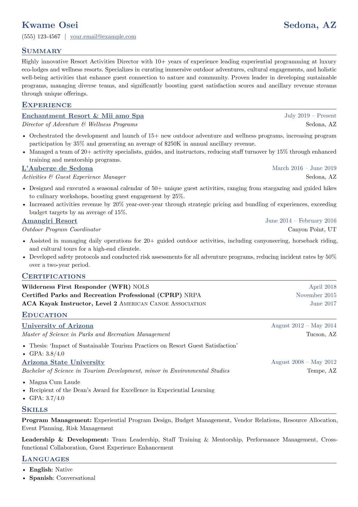Resort Activities version - Page 1