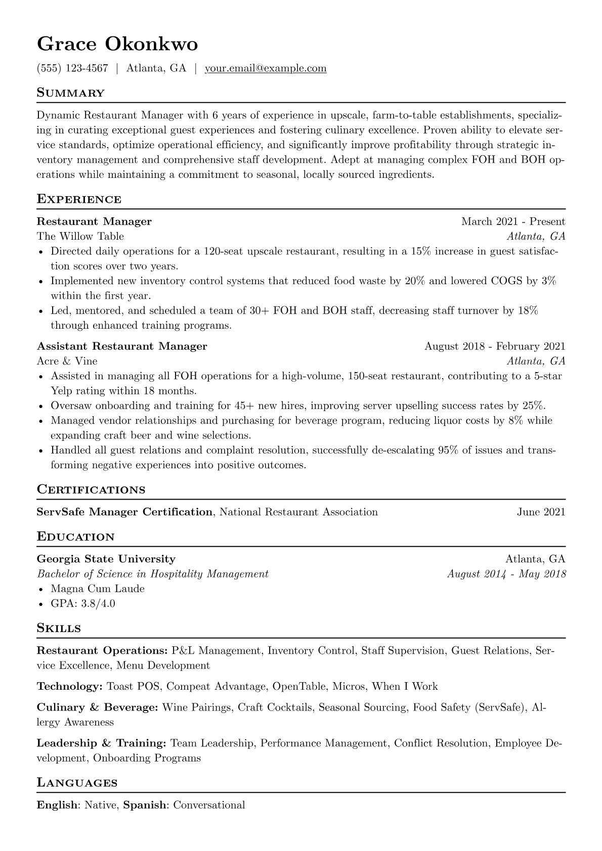 Restaurant Manager version - Page 1