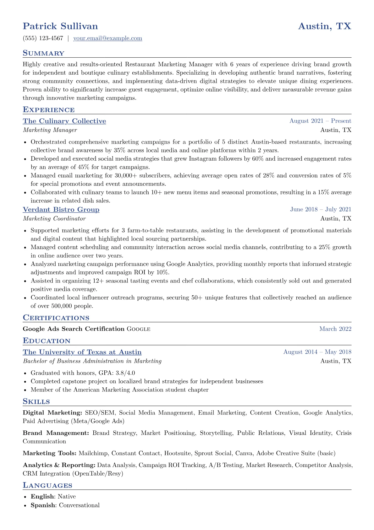 Restaurant Marketing version - Page 1