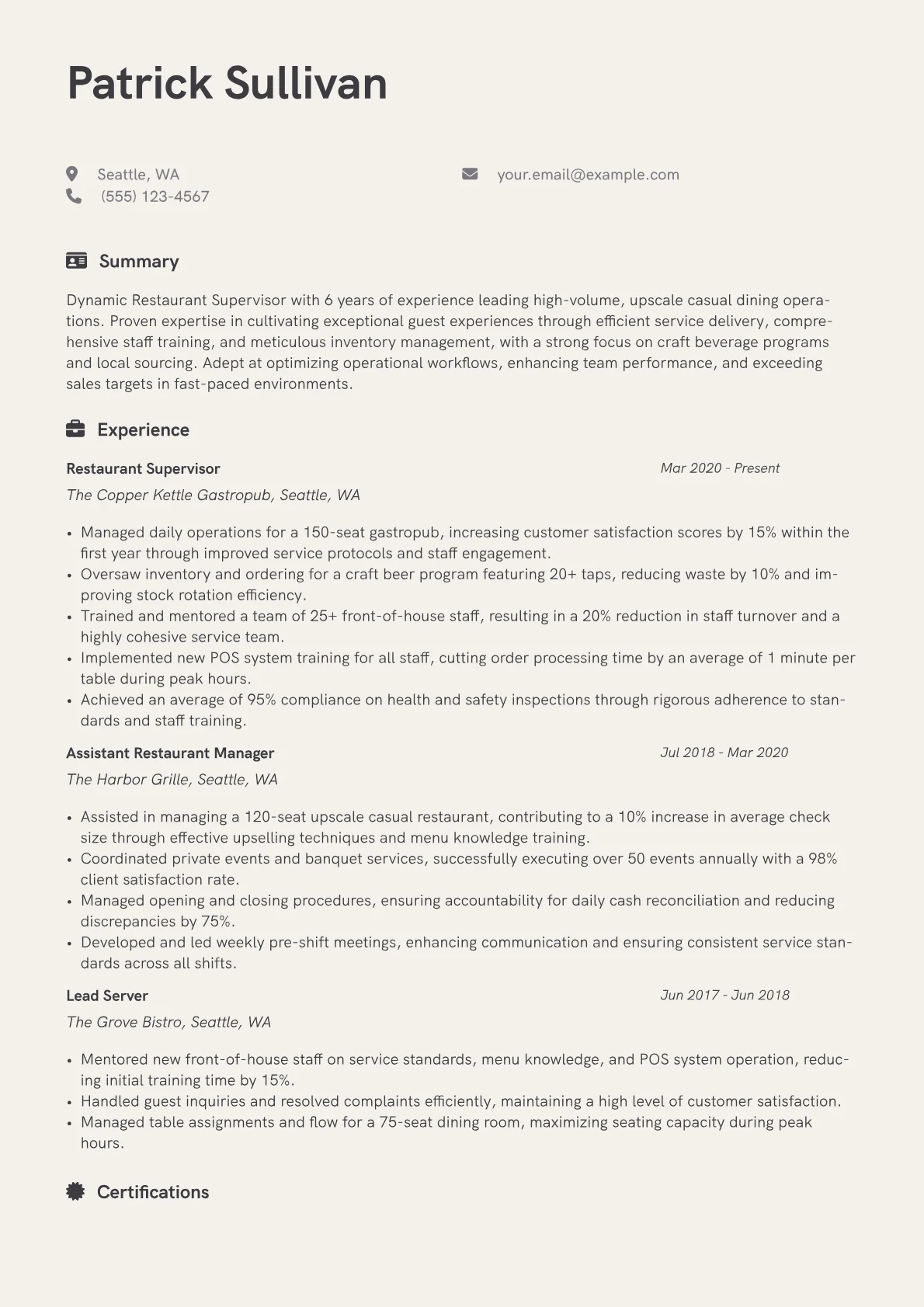 Restaurant Supervisor version - Page 1