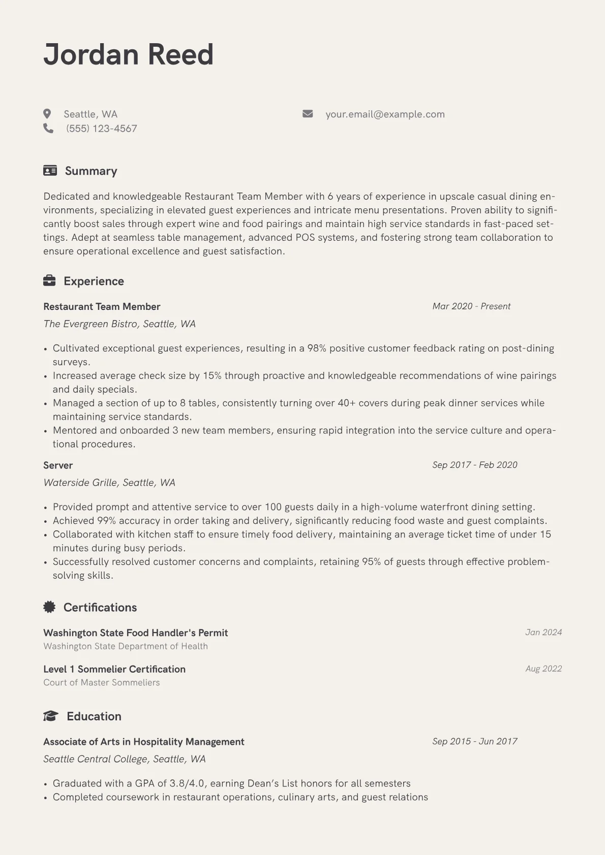 Restaurant Team Member version - Page 1