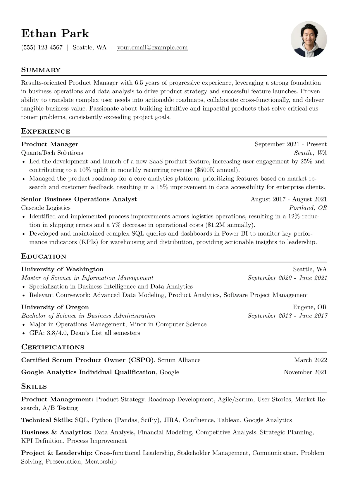 Resume With Photo Example resume example, Career changer, page 1