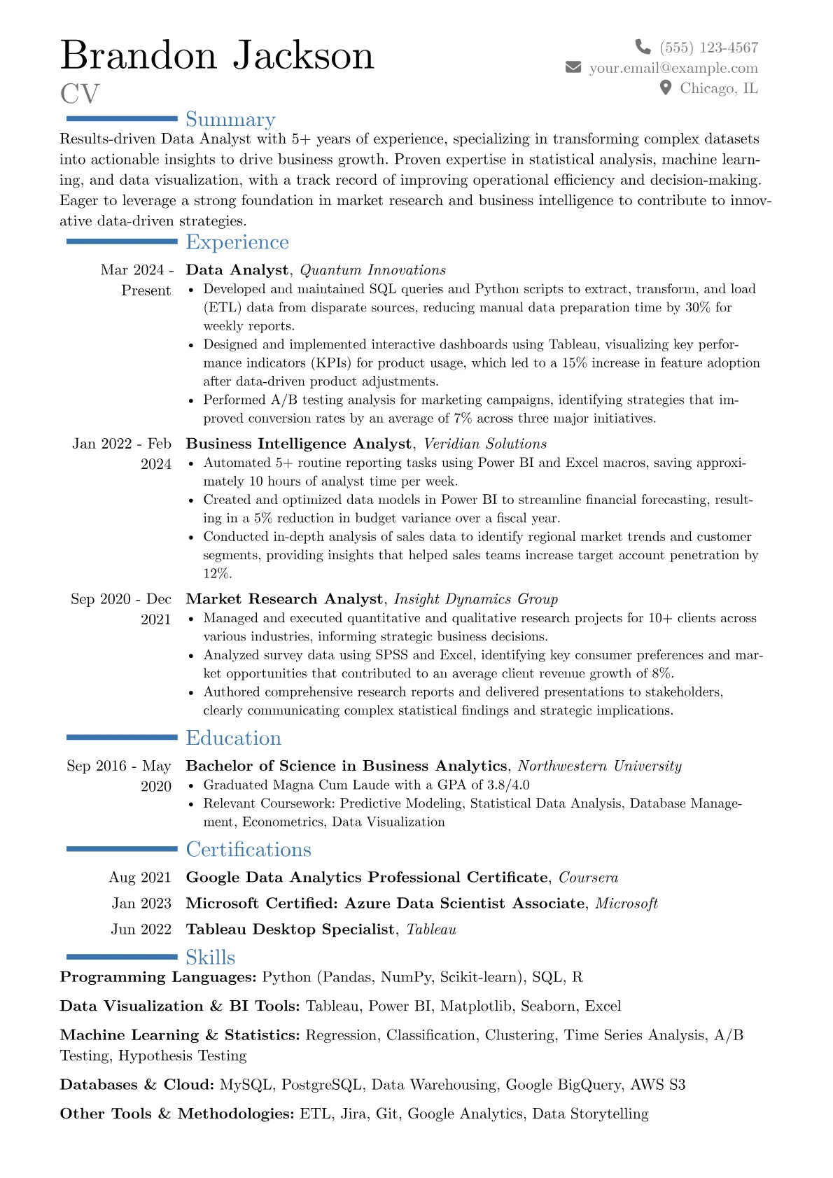 Resume Without Photo Example resume example, Career changer, page 1
