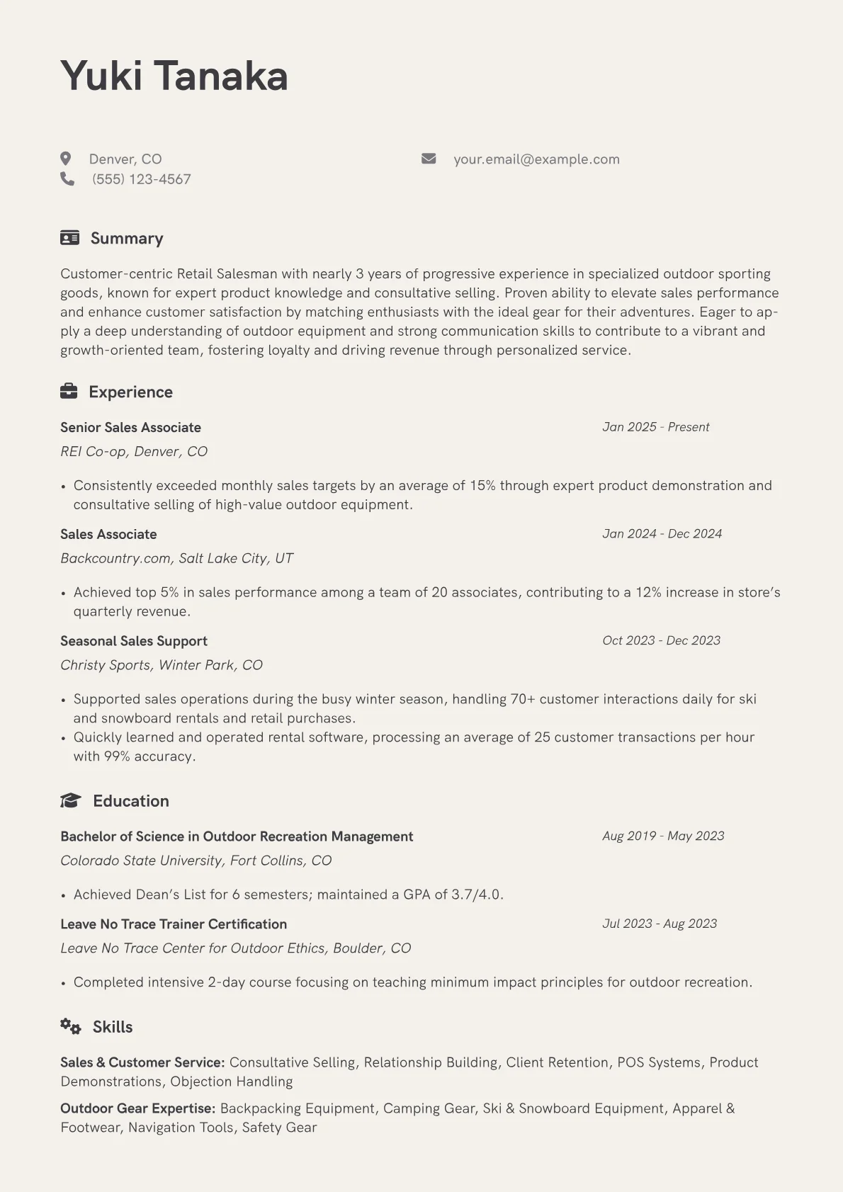 Retail Salesman resume example, Sales & Customer Service, page 1