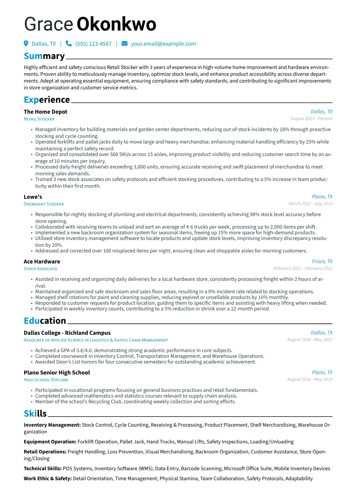 Retail Stocker resume example, Retail Stocker - Home, page 1