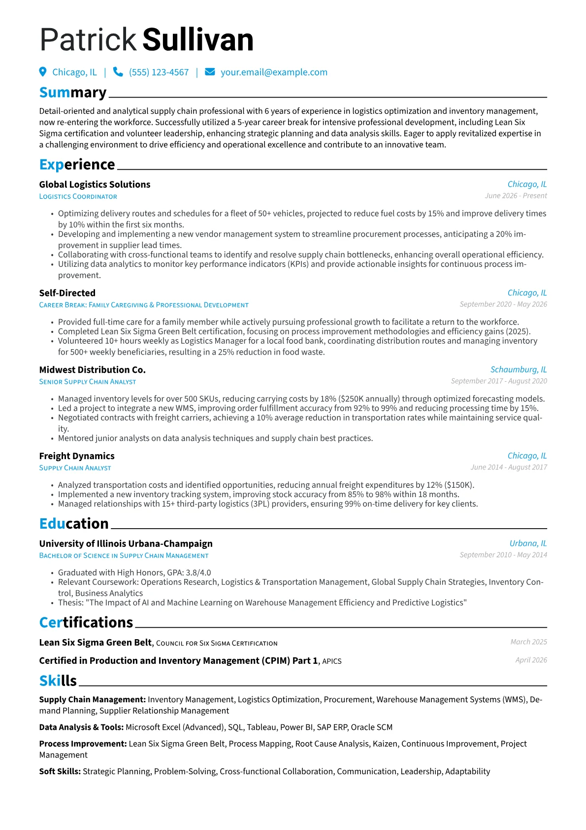 Return to Work resume example, Return to Work - Supply, page 1