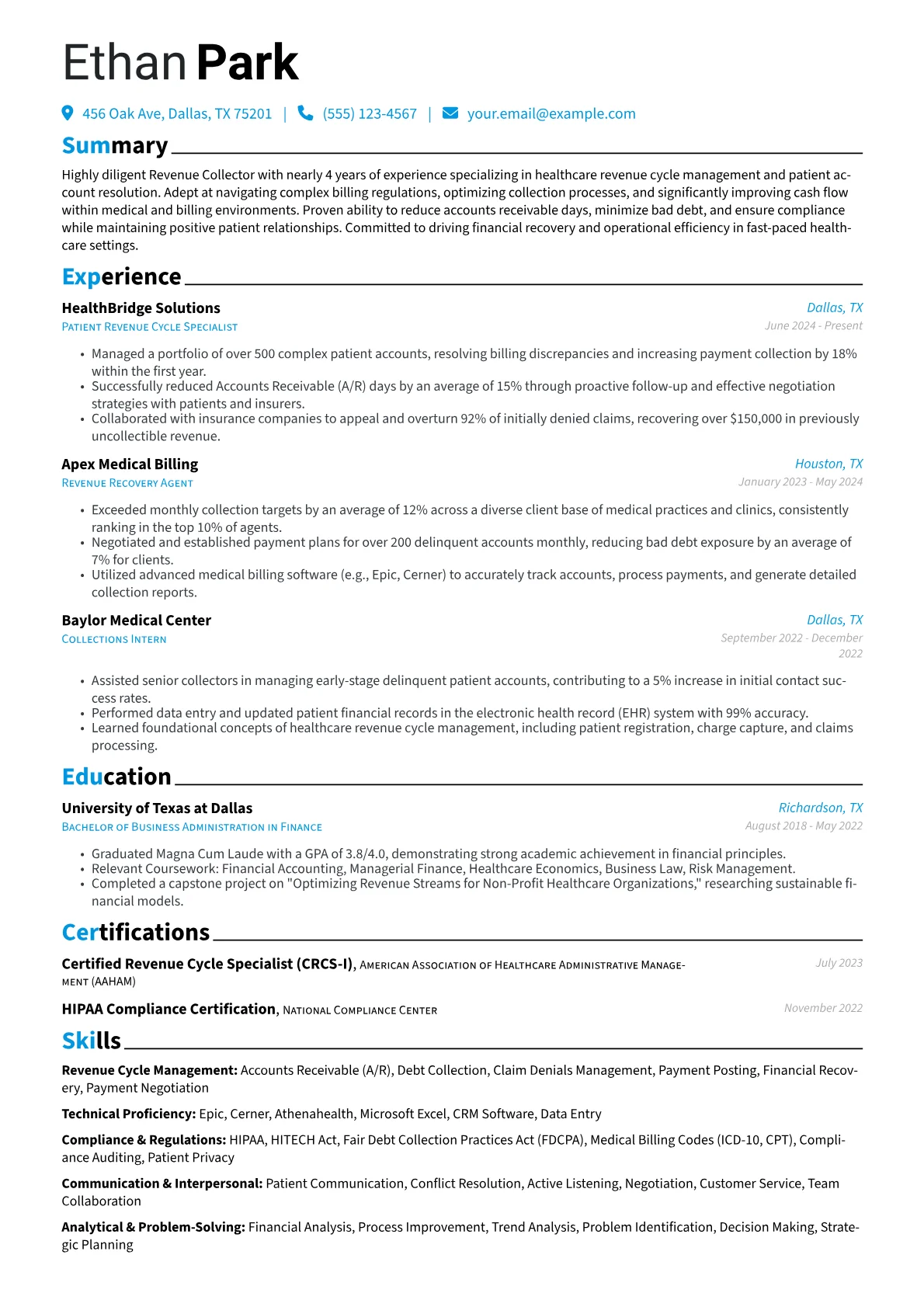 Revenue Collector resume example, Revenue Collector, page 1