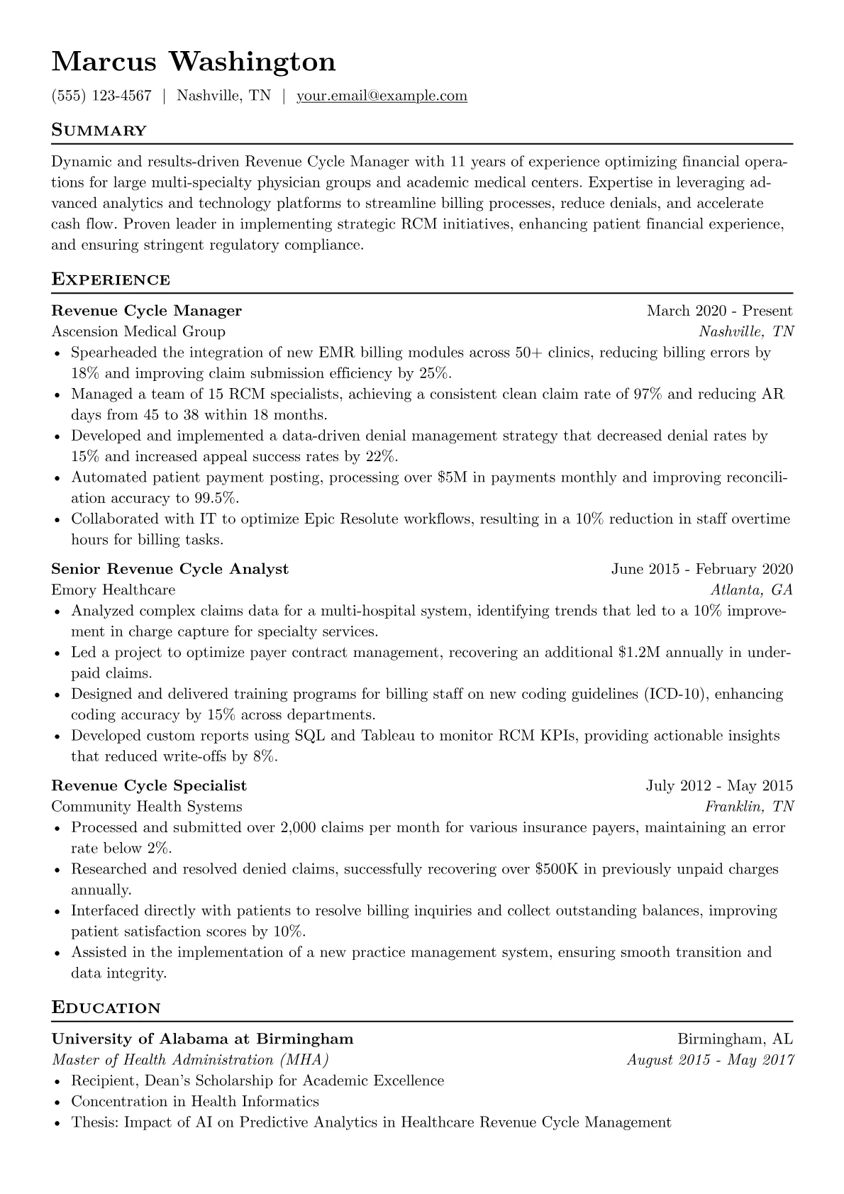 Revenue Cycle Management version - Page 1