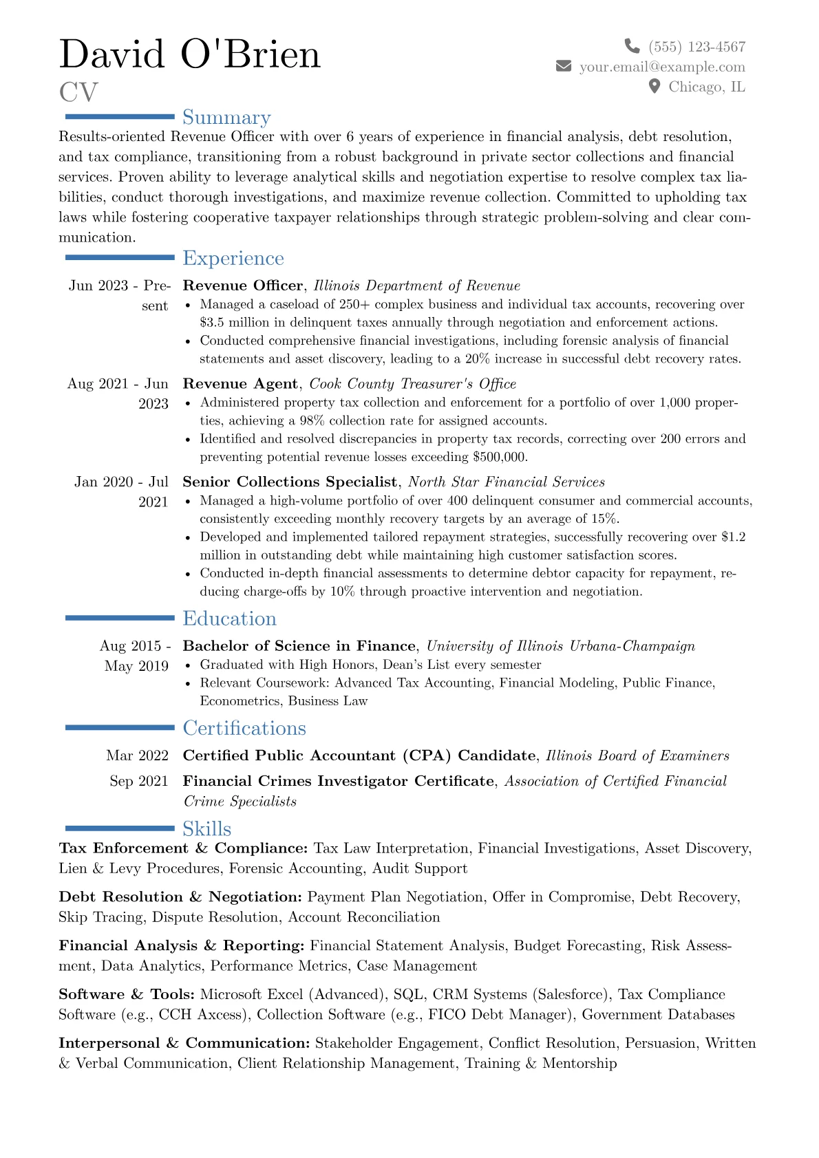 Revenue Officer resume example, Career changer, page 1