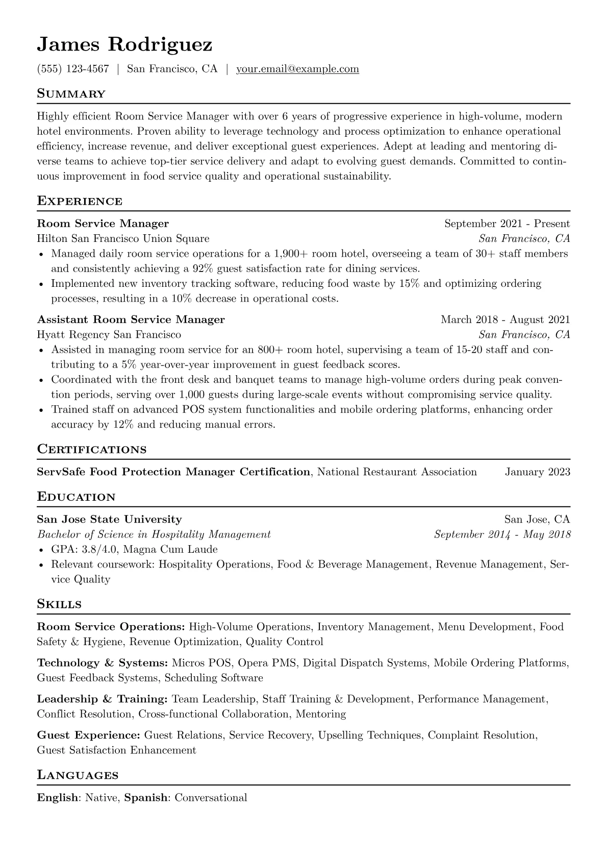 Room Service Manager version - Page 1