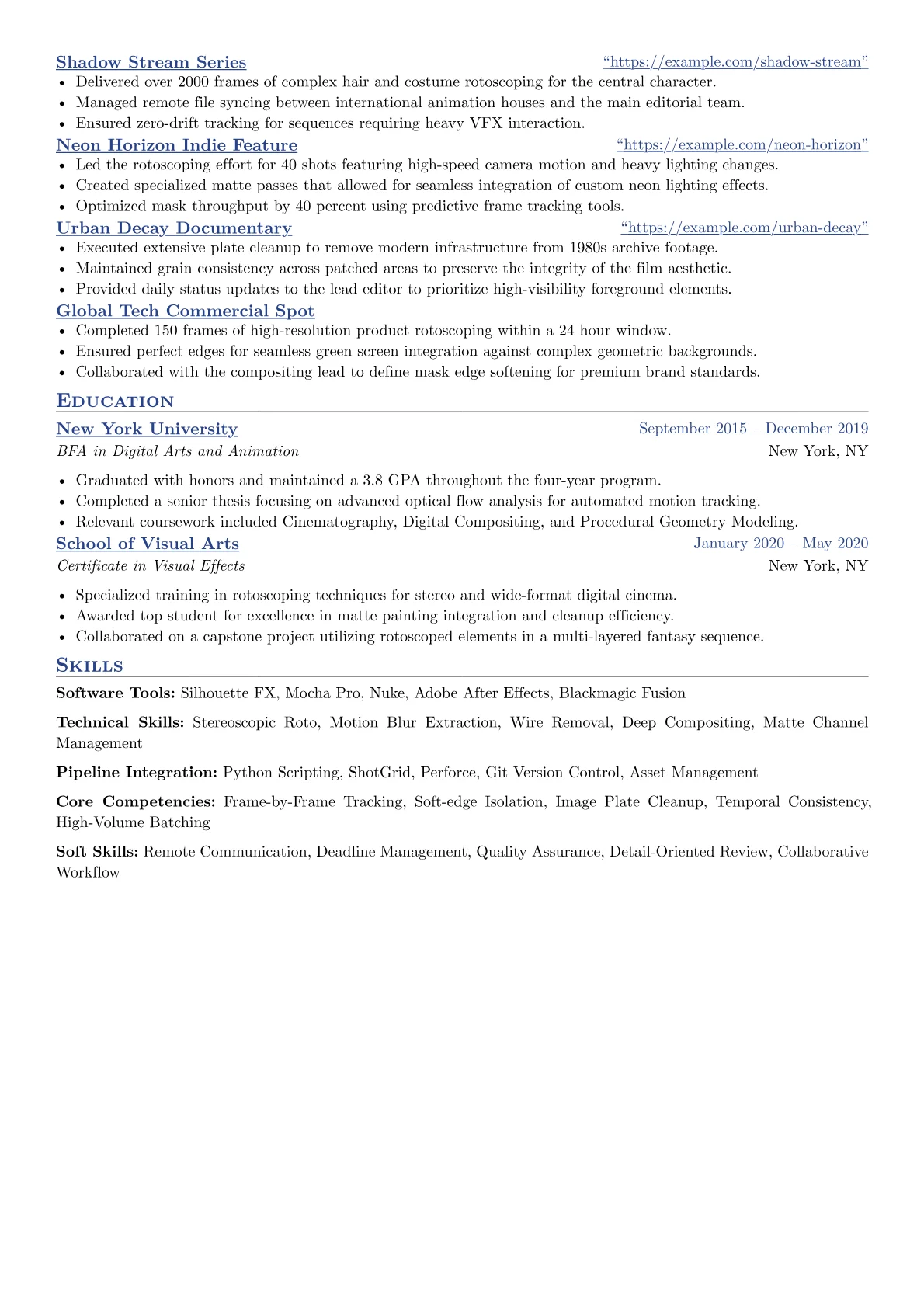 Roto Artist resume example, Episodic Indie Roto, page 2