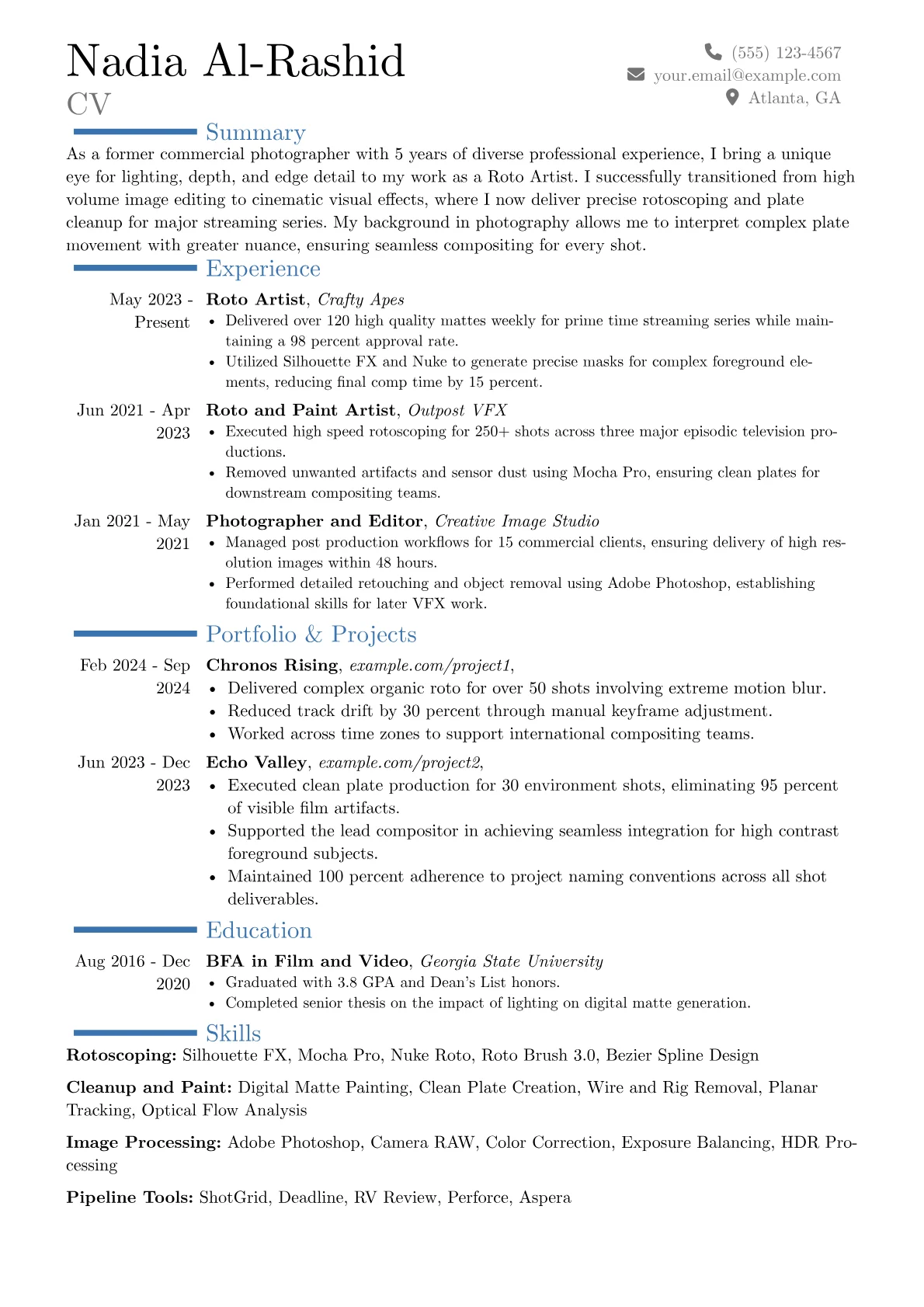 Roto Artist resume example, Career changer, page 1
