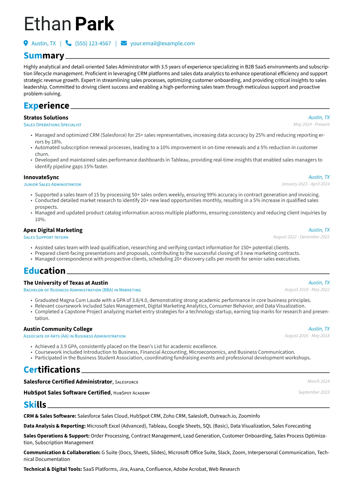 Sales Administrator resume example, Sales Administrator - SaaS, page 1
