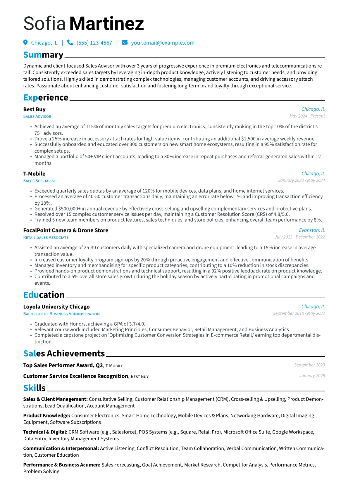 Sales Advisor resume example, Tech Sales Advisor, page 1