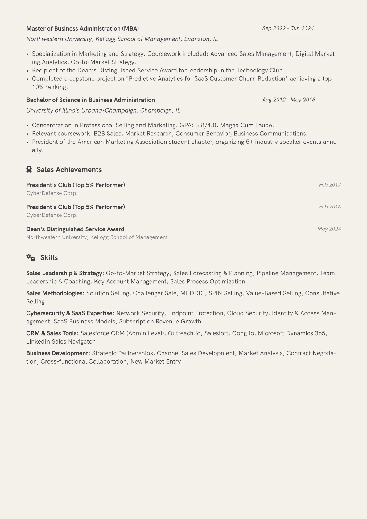 Sales Leader resume example, Cybersecurity SaaS Sales, page 2