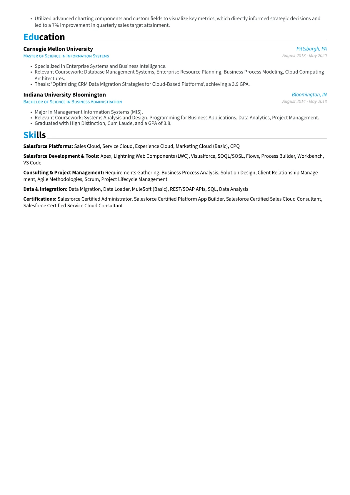 Salesforce resume example, Salesforce Platforms, page 2