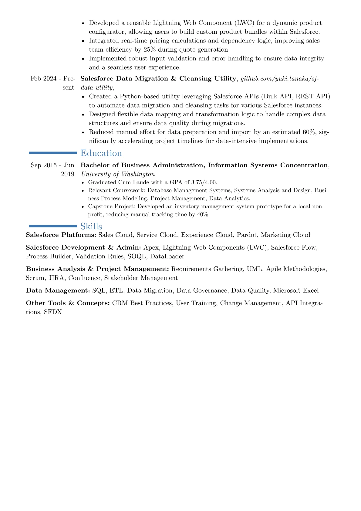 Salesforce resume example, Career changer, page 2