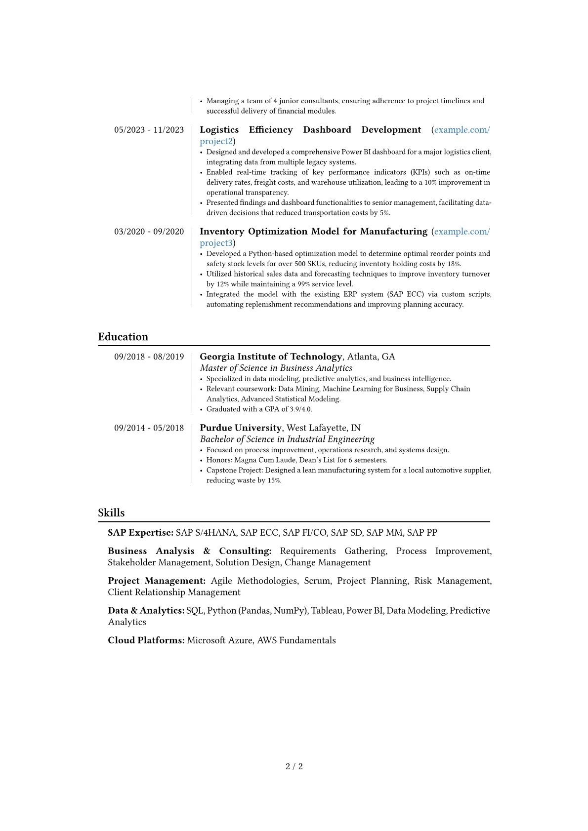 SAP resume example, Career changer, page 2