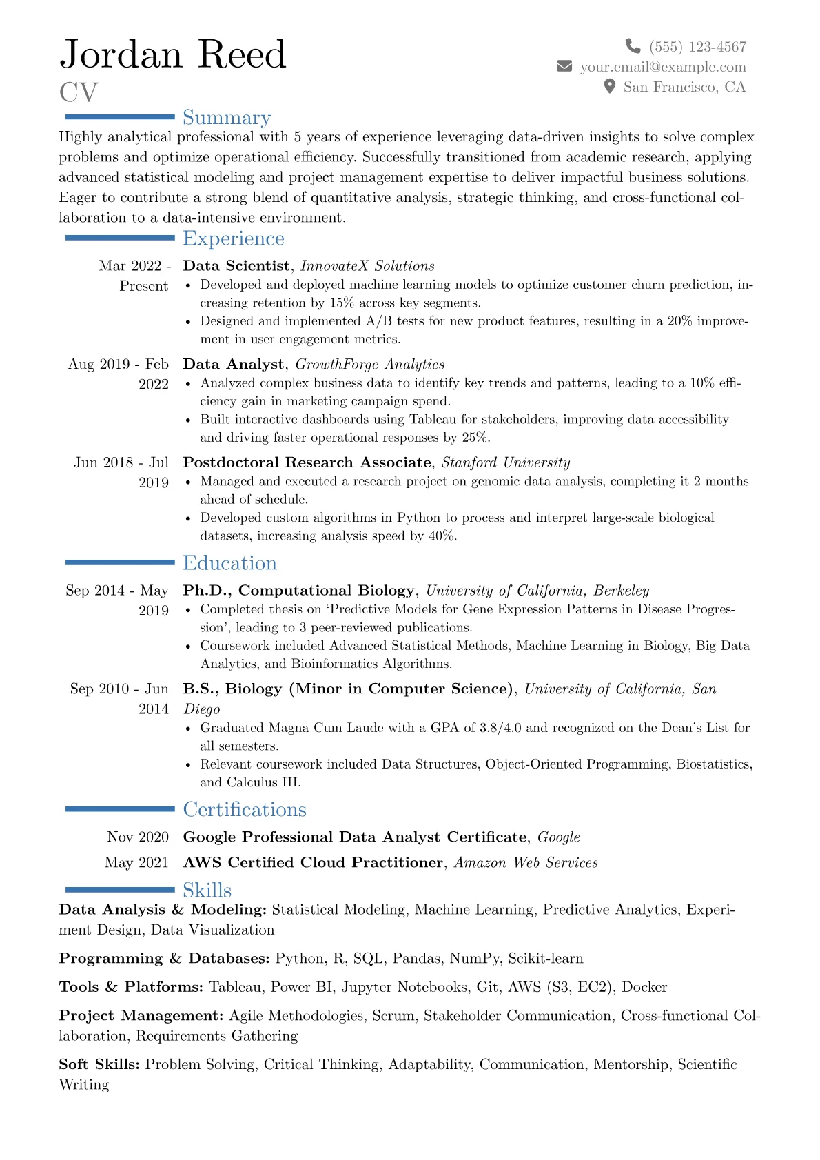 Scannable resume example, Career changer, page 1