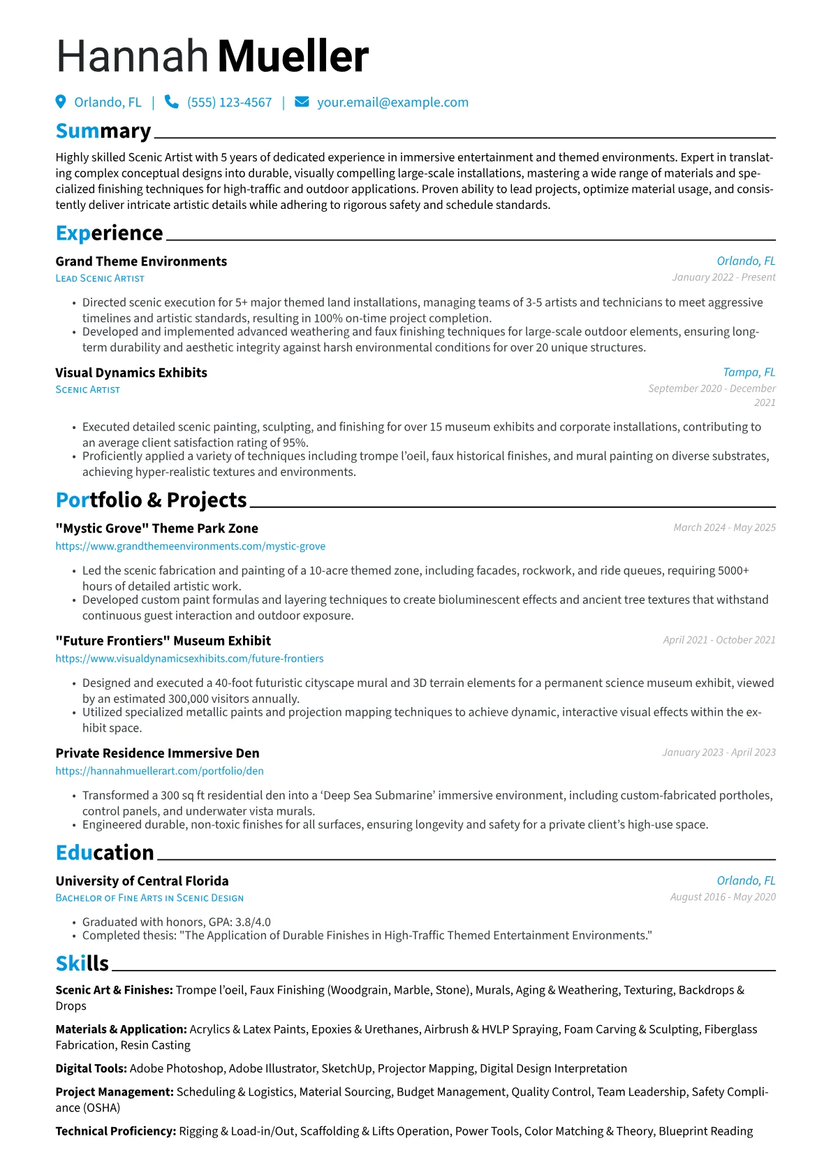 Scenic Artist resume example, Scenic Artist - Immersive, page 1