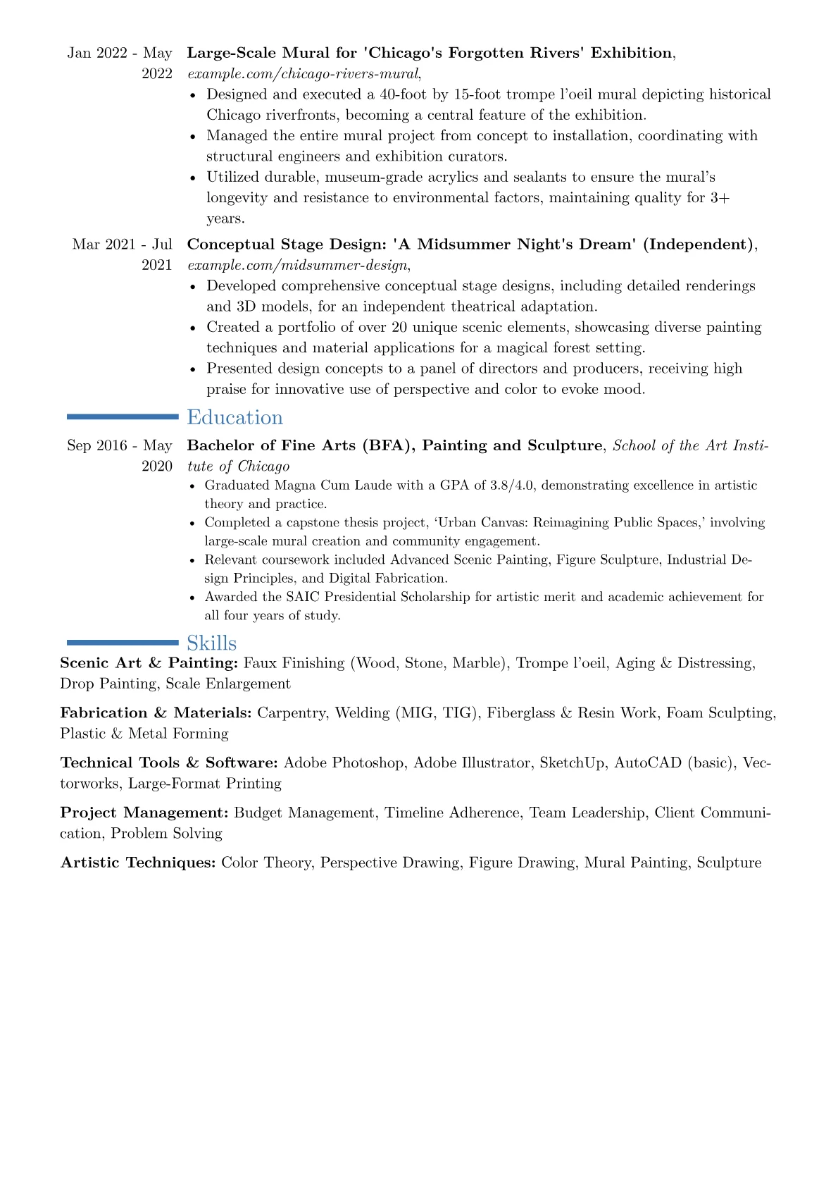 Scenic Artist resume example, Career changer, page 2