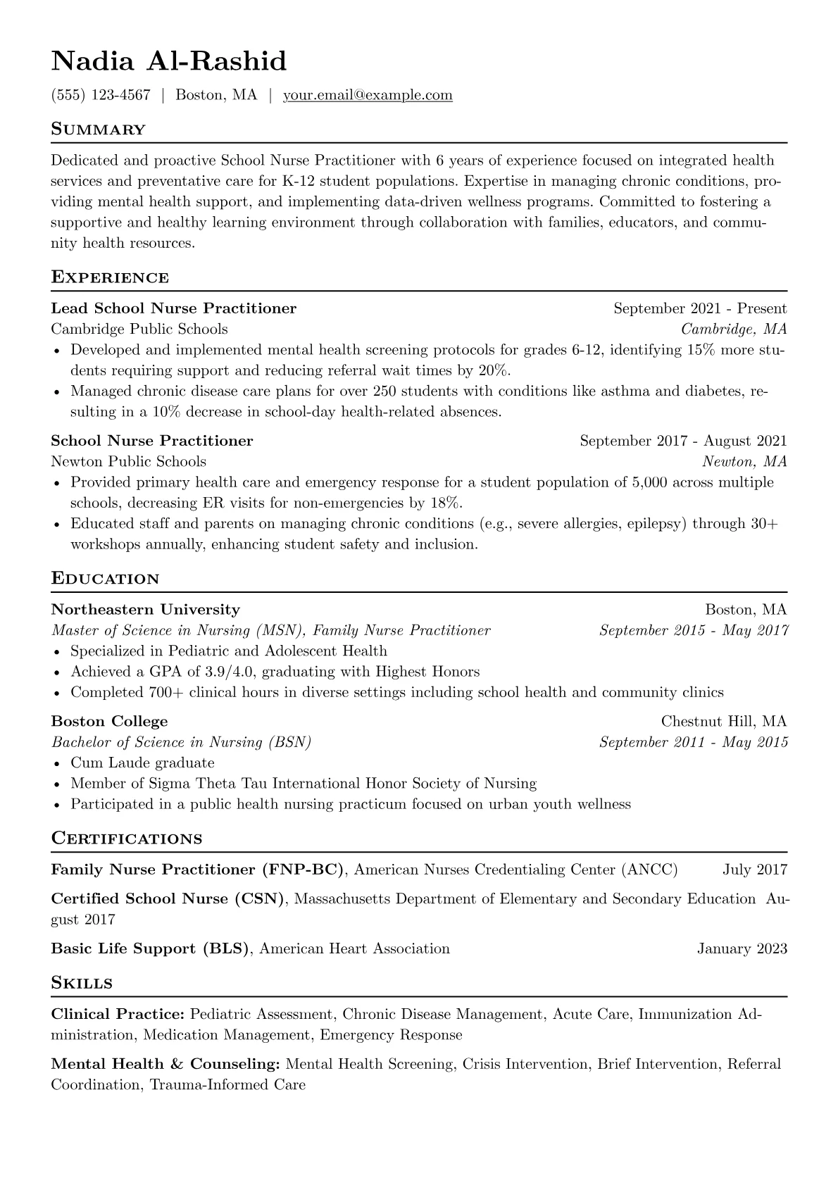 School Nurse Practitioner version - Page 1