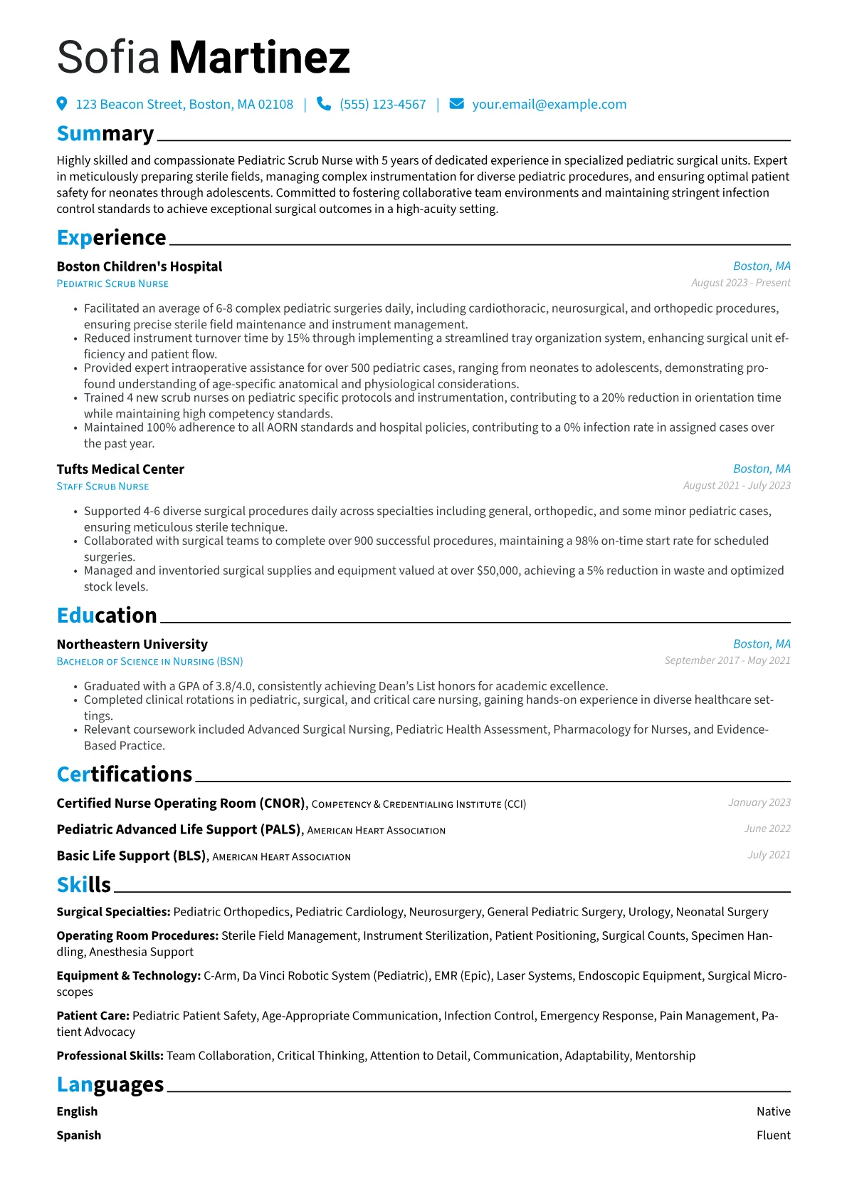 Scrub Nurse resume example, Pediatric Surgical, page 1