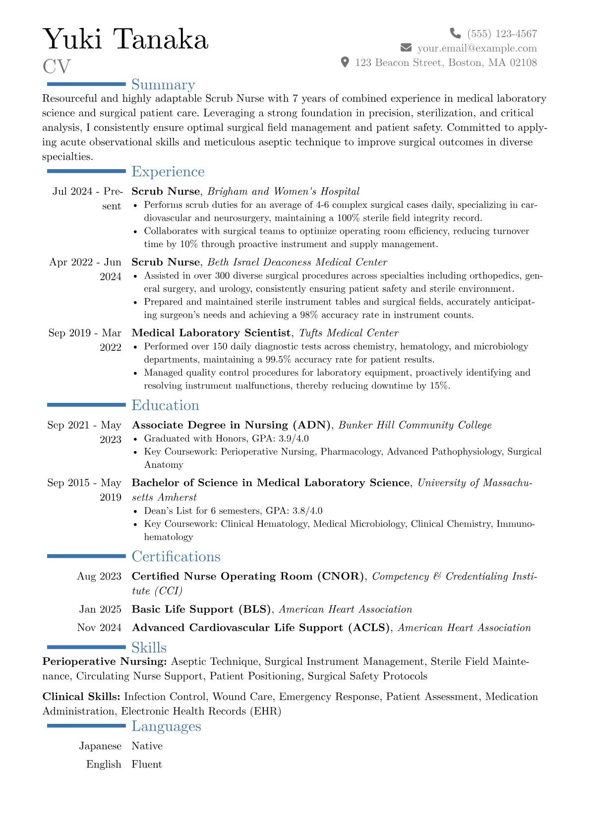 Scrub Nurse resume example, Career changer, page 1