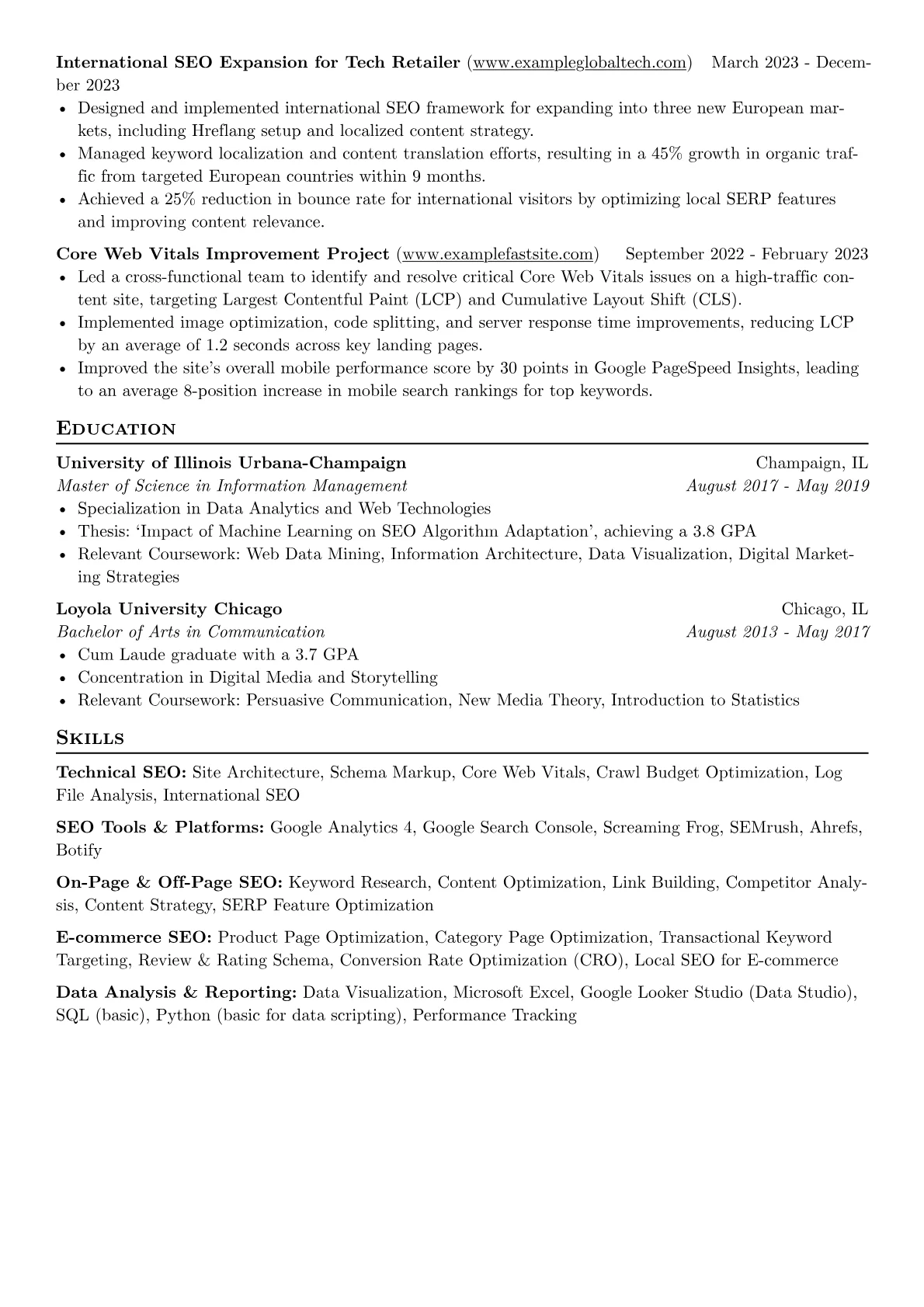 Search Engine Optimization Specialist resume example, e-commerce specialist, page 2