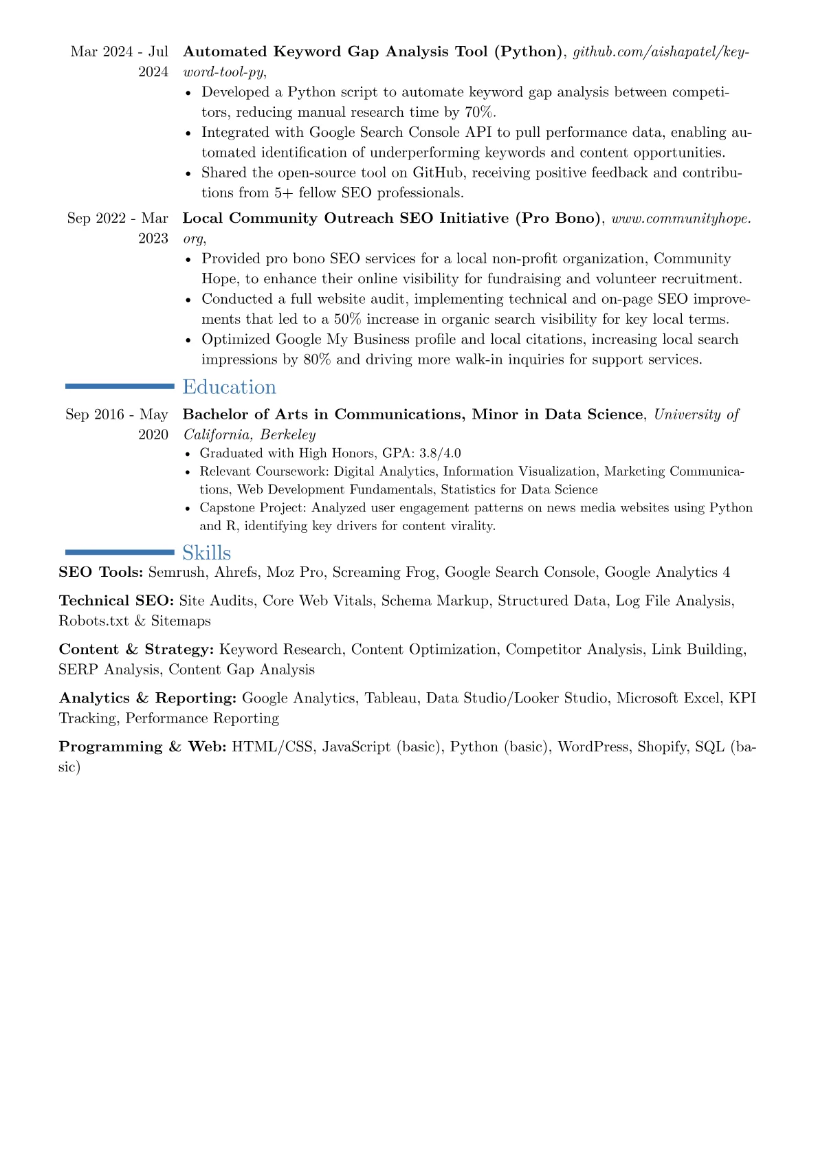Search Engine Optimization Specialist resume example, Career changer, page 2