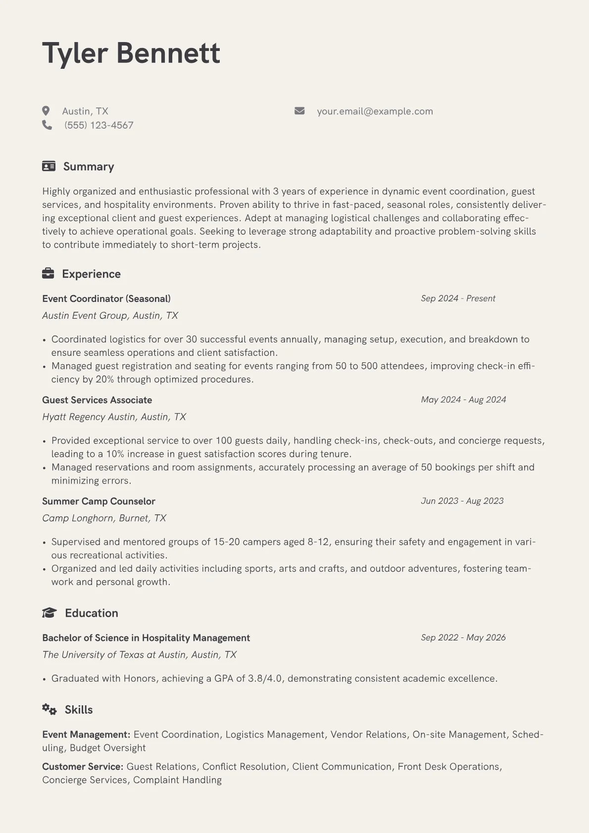Seasonal Job resume example, Seasonal Job, page 1