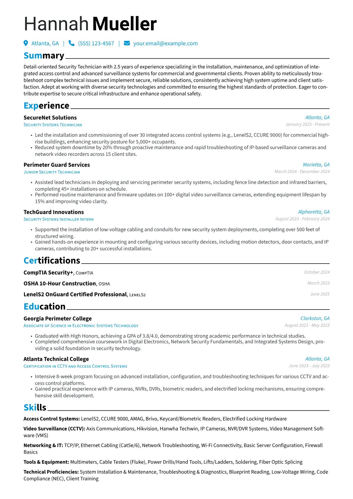 Security Technician resume example, Integrated Access Control, page 1