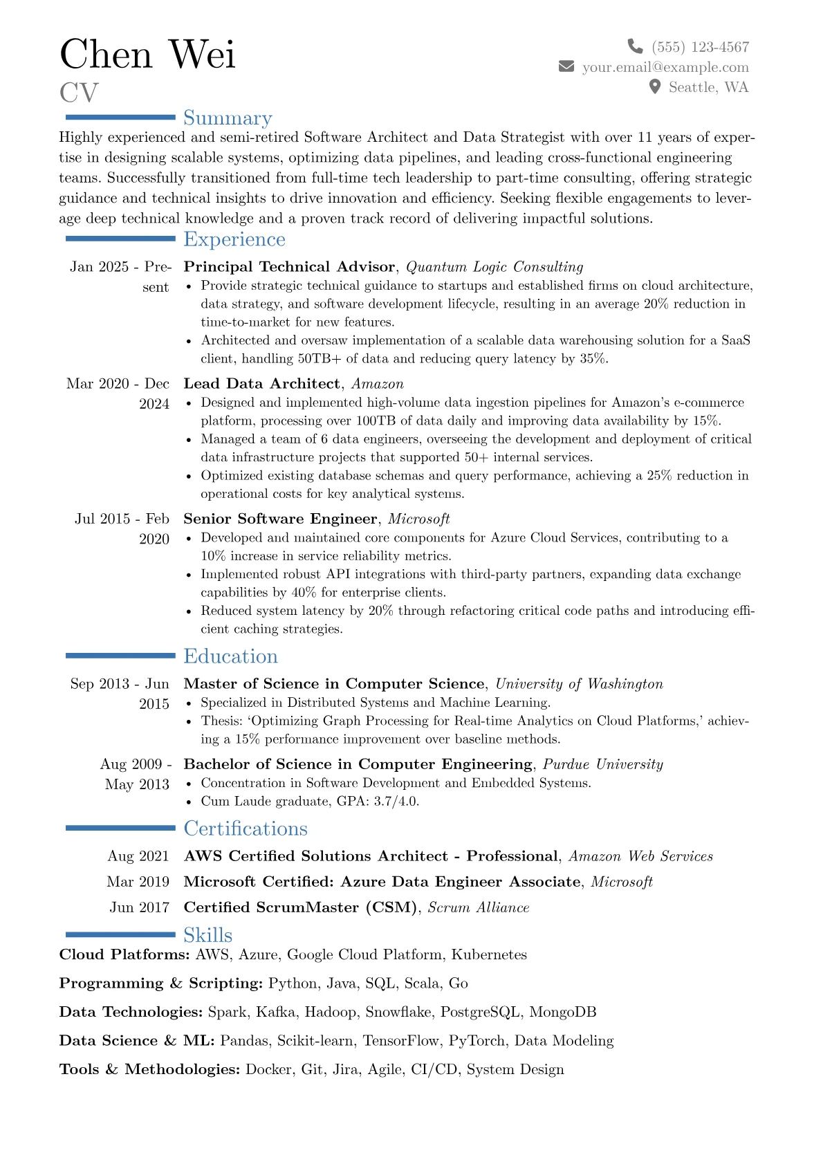 Semi-Retired resume example, Career changer, page 1