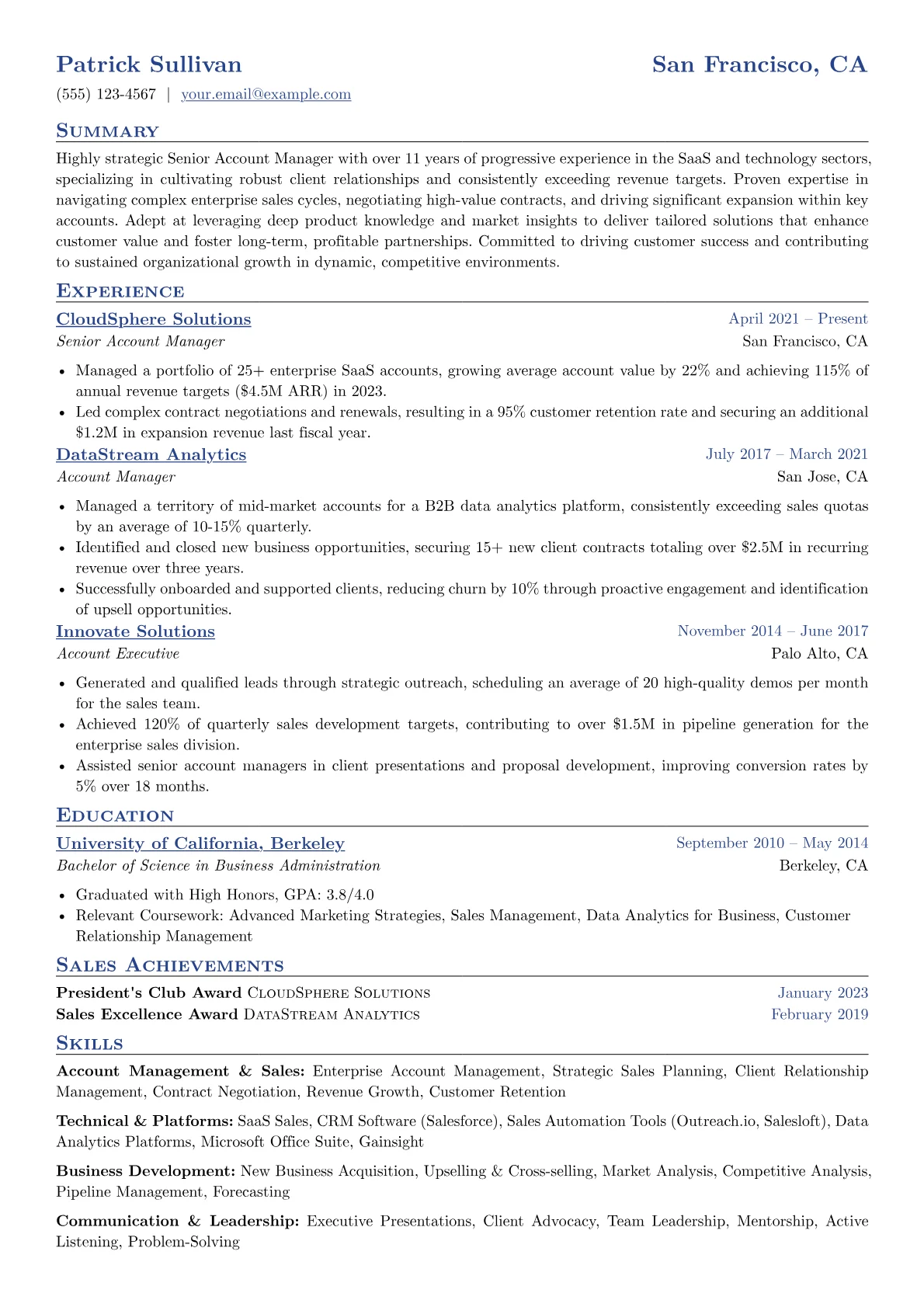 Senior Account Manager resume example, SaaS Tech Account Manager, page 1