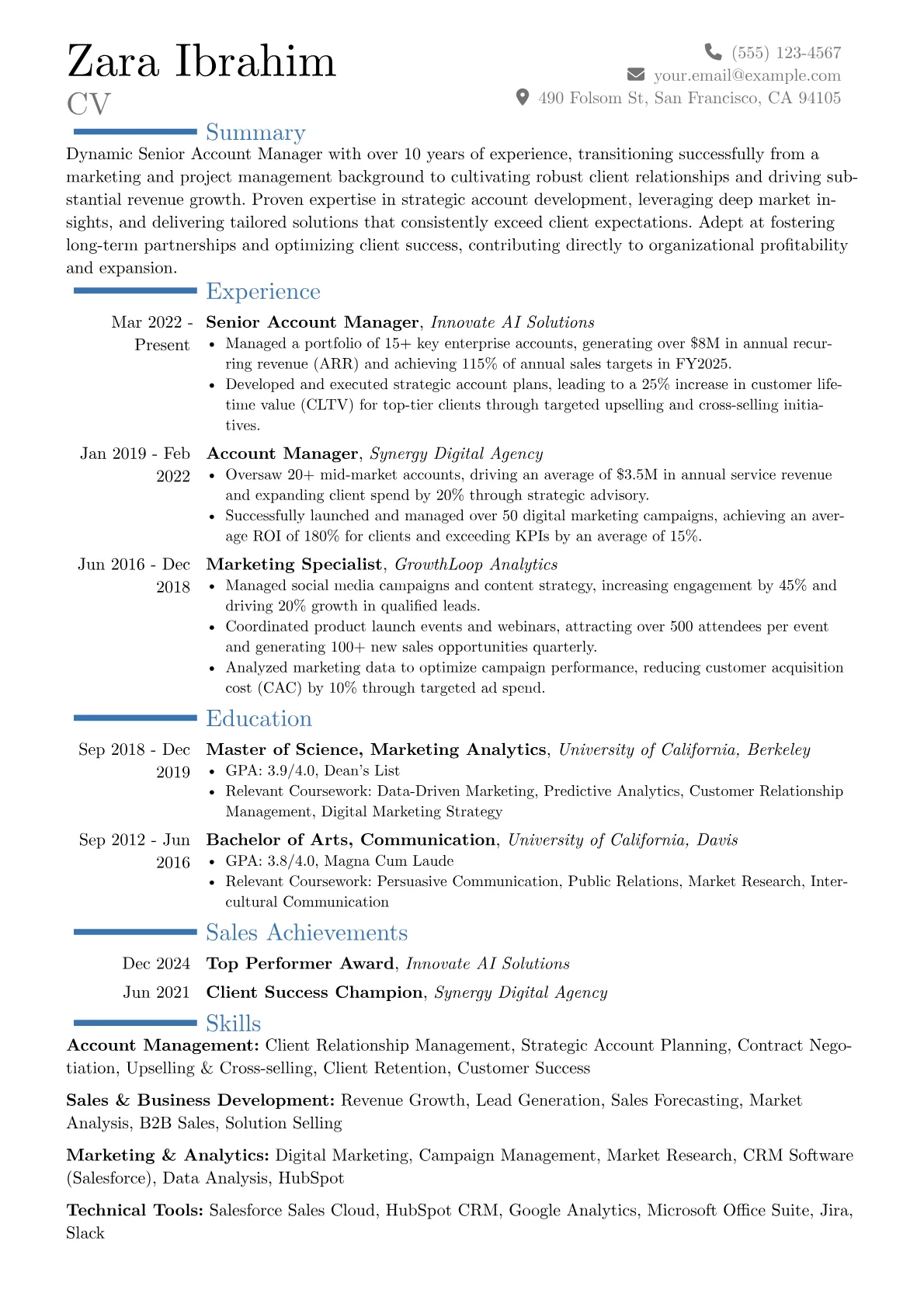 Senior Account Manager resume example, Career changer, page 1
