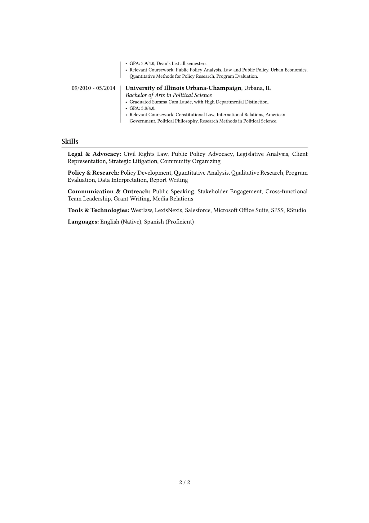 Senior Advocate resume example, Career changer, page 2